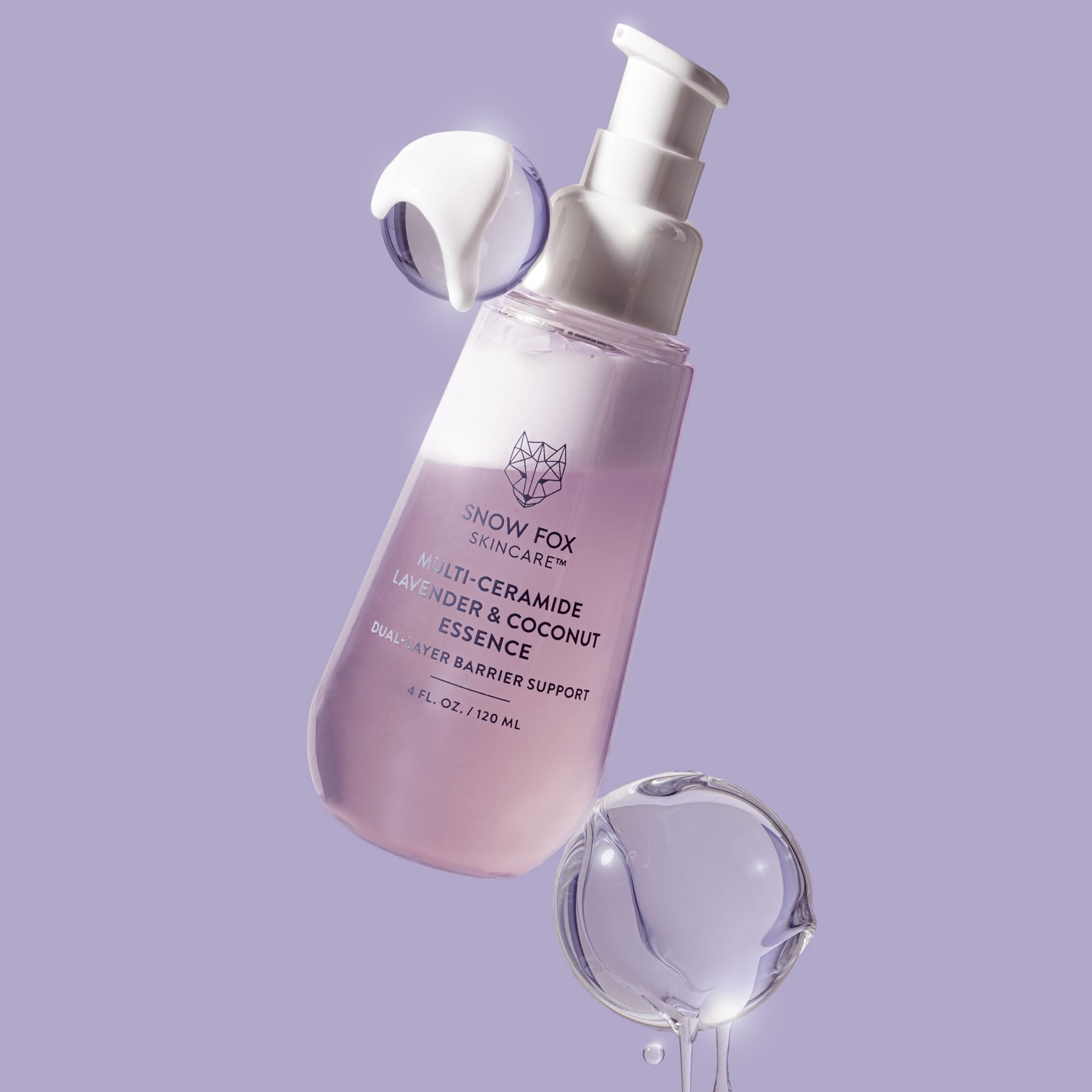 Snow Fox Skincare - Multi-Ceramide French Lavender & Coconut Essence Serum | Hydration for Dry, Mature, Sensitive Skin