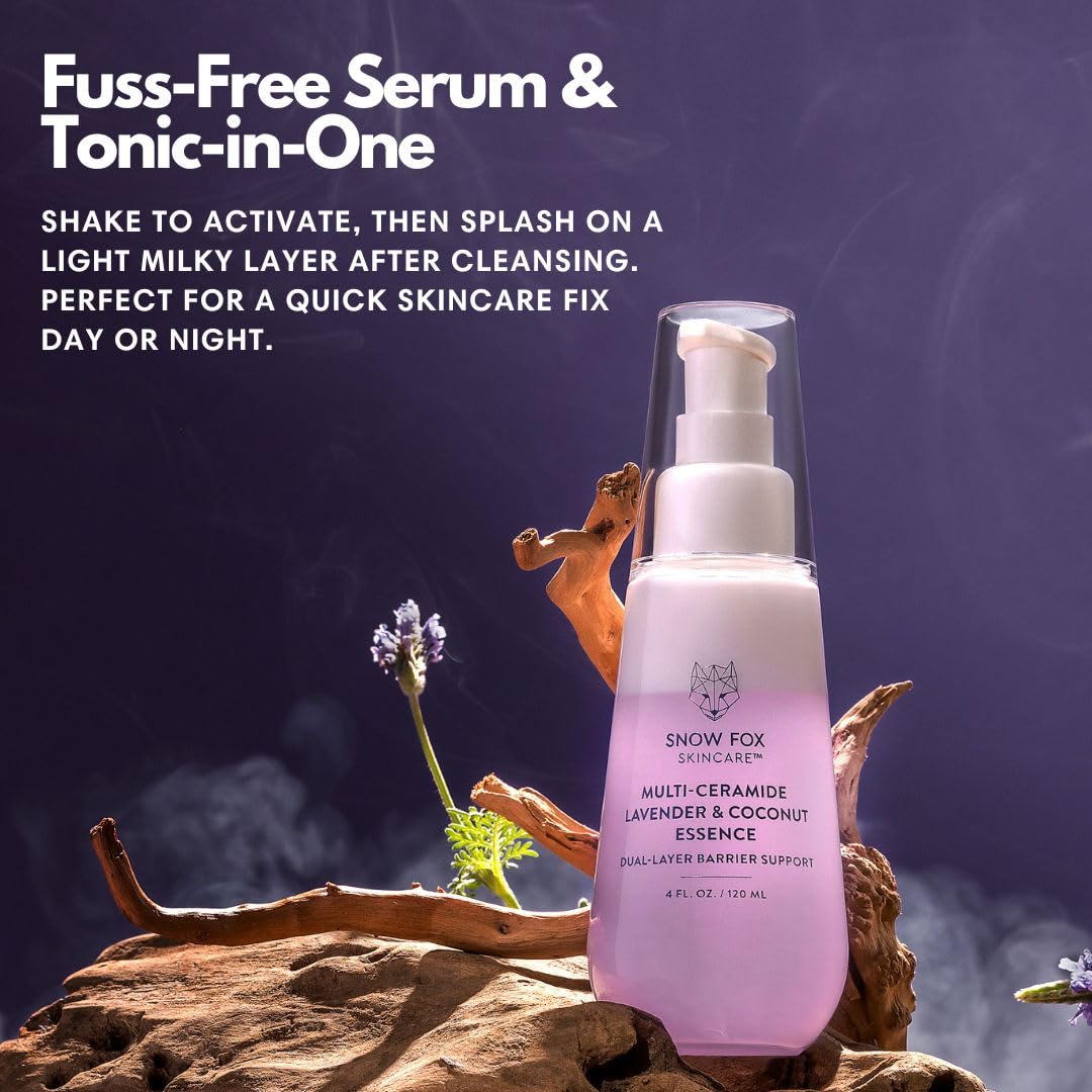 Snow Fox Skincare - Multi-Ceramide French Lavender & Coconut Essence Serum | Hydration for Dry, Mature, Sensitive Skin