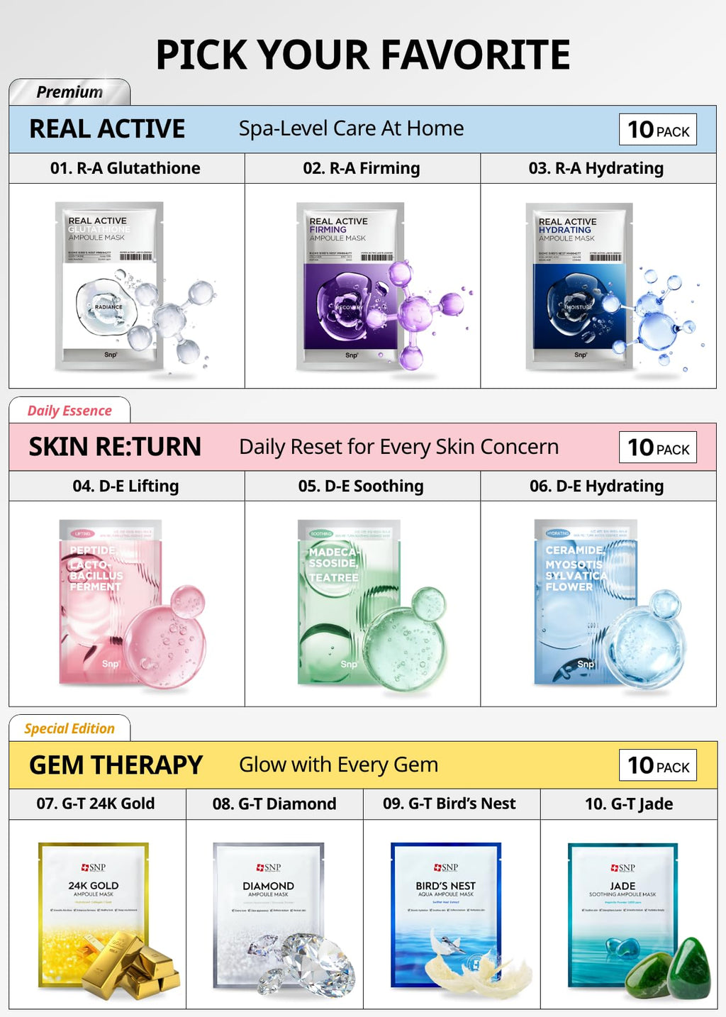 SNP 1000mg Collagen + 24K Gold Ampoule Sheet Mask – Hydrating, Tightening & Nourishing | 10 Sheets