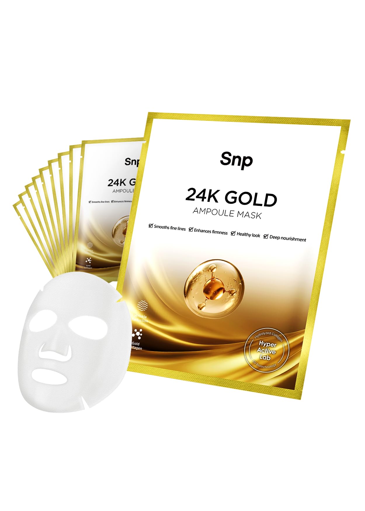 SNP 1000mg Collagen + 24K Gold Ampoule Sheet Mask – Hydrating, Tightening & Nourishing | 10 Sheets