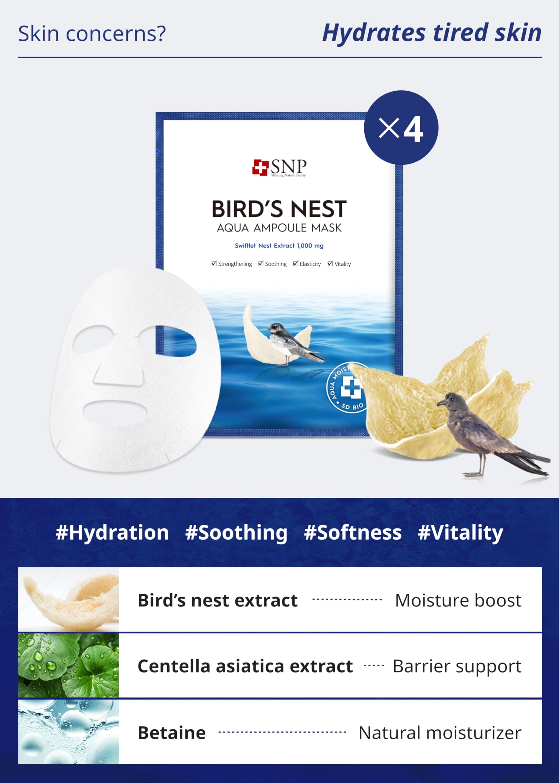 SNP Variety Ampoule Sheet Mask Set - Bird's Nest, 24K Gold & Diamond Masks - Hydrating Korean Skincare (12 Sheets)