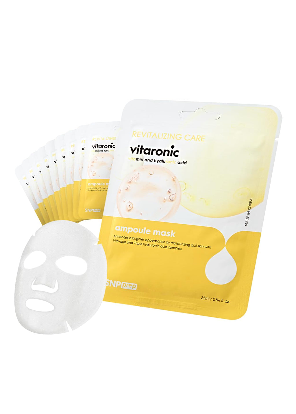 SNP Vitaronic Ampoule Sheet Mask | Nourishing, Moisturizing & Refreshing Facial Mask for All Skin Types | Vitamin B5 C E D | 10 Sheets