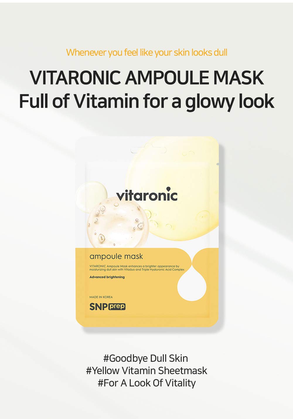 SNP Vitaronic Ampoule Sheet Mask | Nourishing, Moisturizing & Refreshing Facial Mask for All Skin Types | Vitamin B5 C E D | 10 Sheets