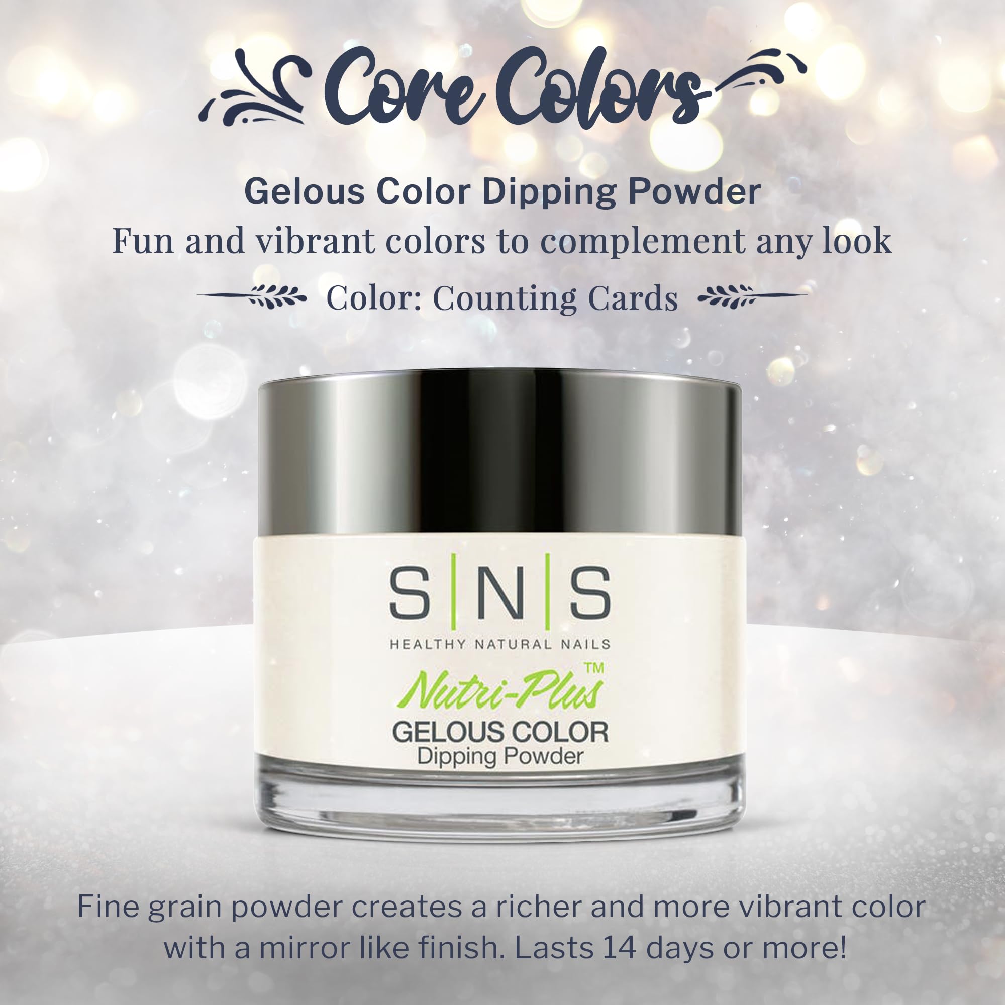 SNS Healthy Natural Nails Dip Powder – Counting Cards (White to Shimmer), 1.5oz, 14-Day Color, Low Odor, No UV Lamp