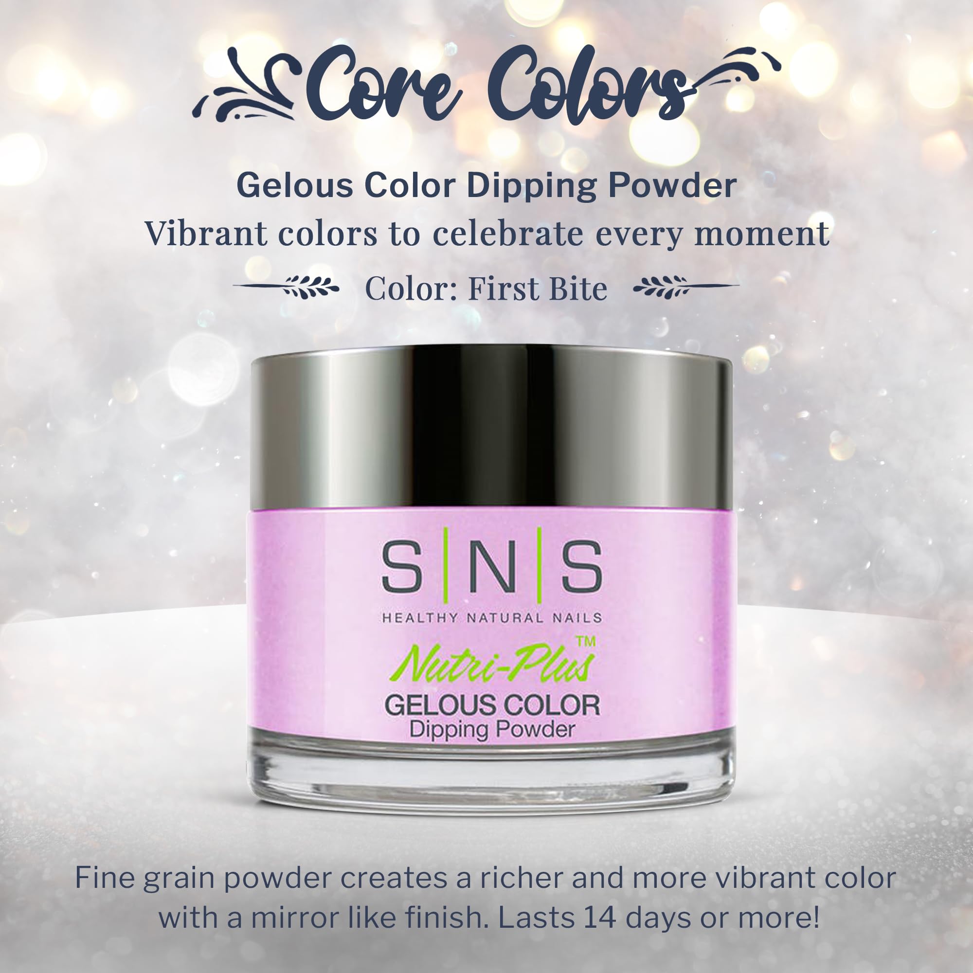 SNS Nail Dip Powder First Bite – Purple/Lavender Shimmer, 14-Day Wear, Low Odor, No UV Lamp, 1oz