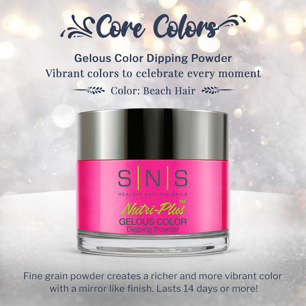 SNS Nail Dip Powder Beach Hair – Long-Lasting, Low-Odor Color at Home (Pink/Magenta, Cream) | No UV Lamp Required | 1oz