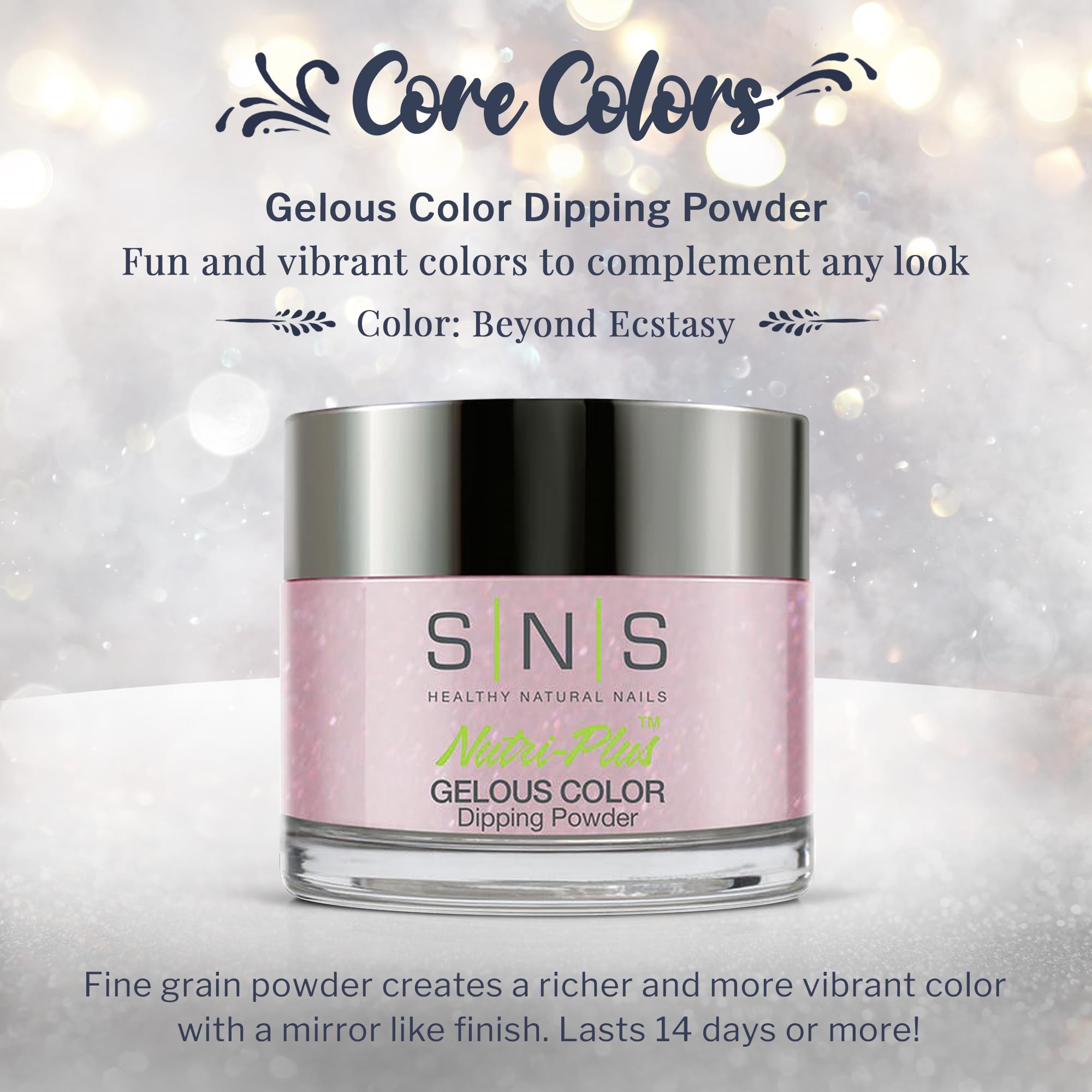 SNS Nail Dip Powder Beyond Ecstasy - Pink Rose Shimmer, 14-Day Long-Lasting Color