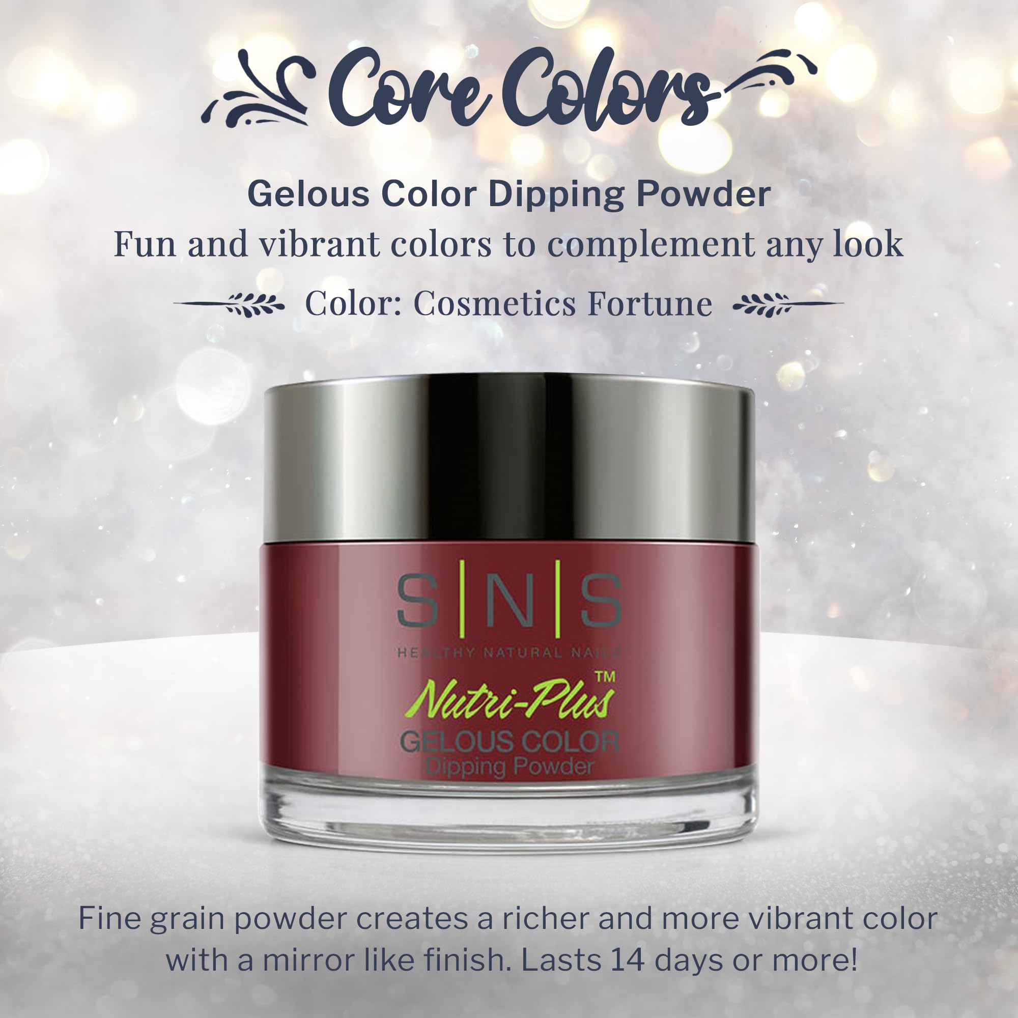 SNS Nail Dip Powder Cosmetics Fortune – Wine Shimmer Dip Powder 1.5oz | No UV Lamp, Low Odor, Lasts Up To 14 Days
