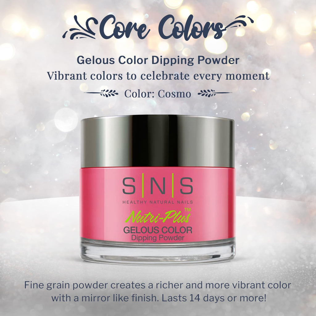 SNS Nail Dip Powder Cosmo – Gelous Color Dipping Powder, Pink, Red and Fuchsia, Cream, 14-Day Wear, Low Odor, No UV Lamp, 1oz