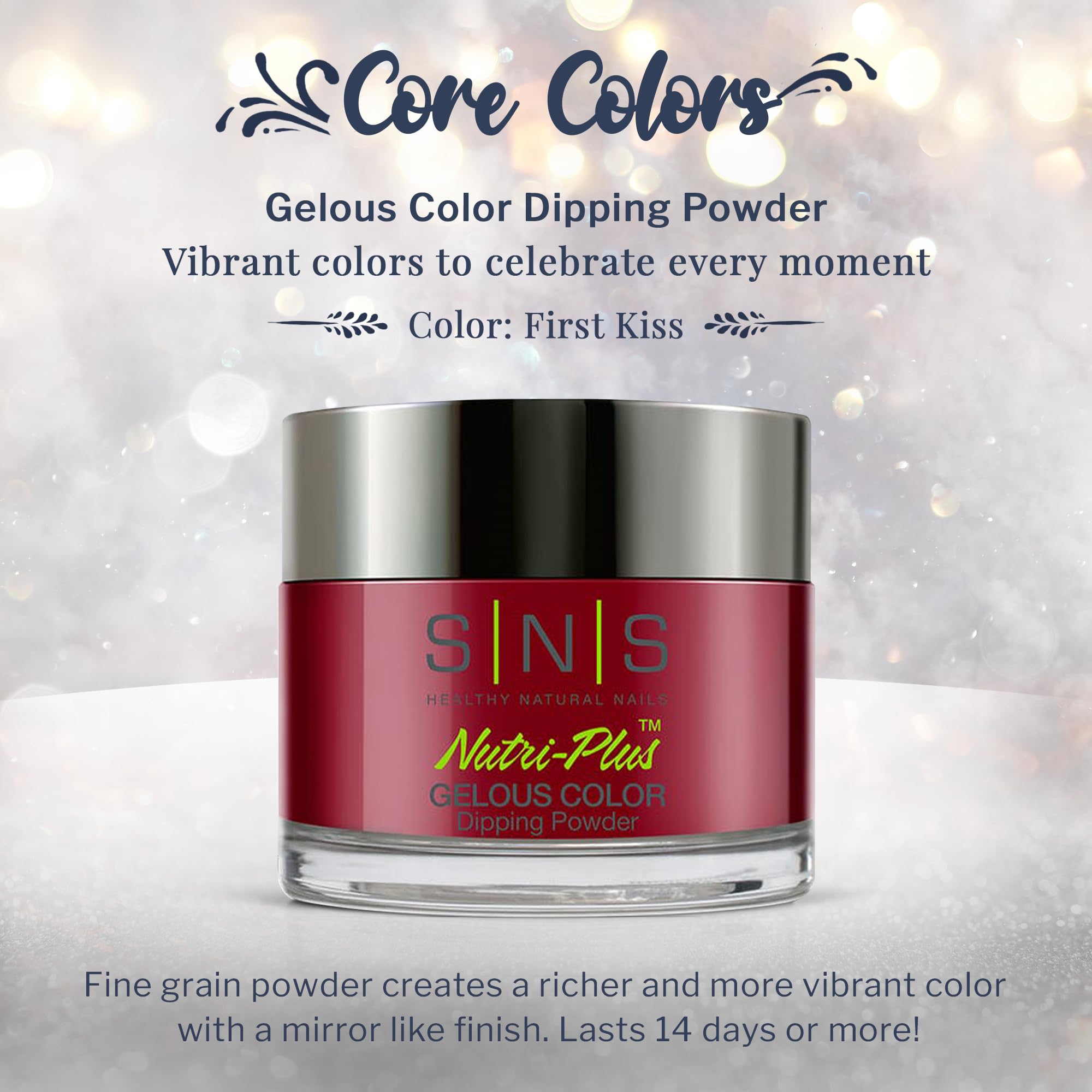 SNS Nail Dip Powder - First Kiss (Red/Wine, Burgundy, Cranberry, Cream) - 14 Day Wear, Low Odor, No UV Lamp - 1oz