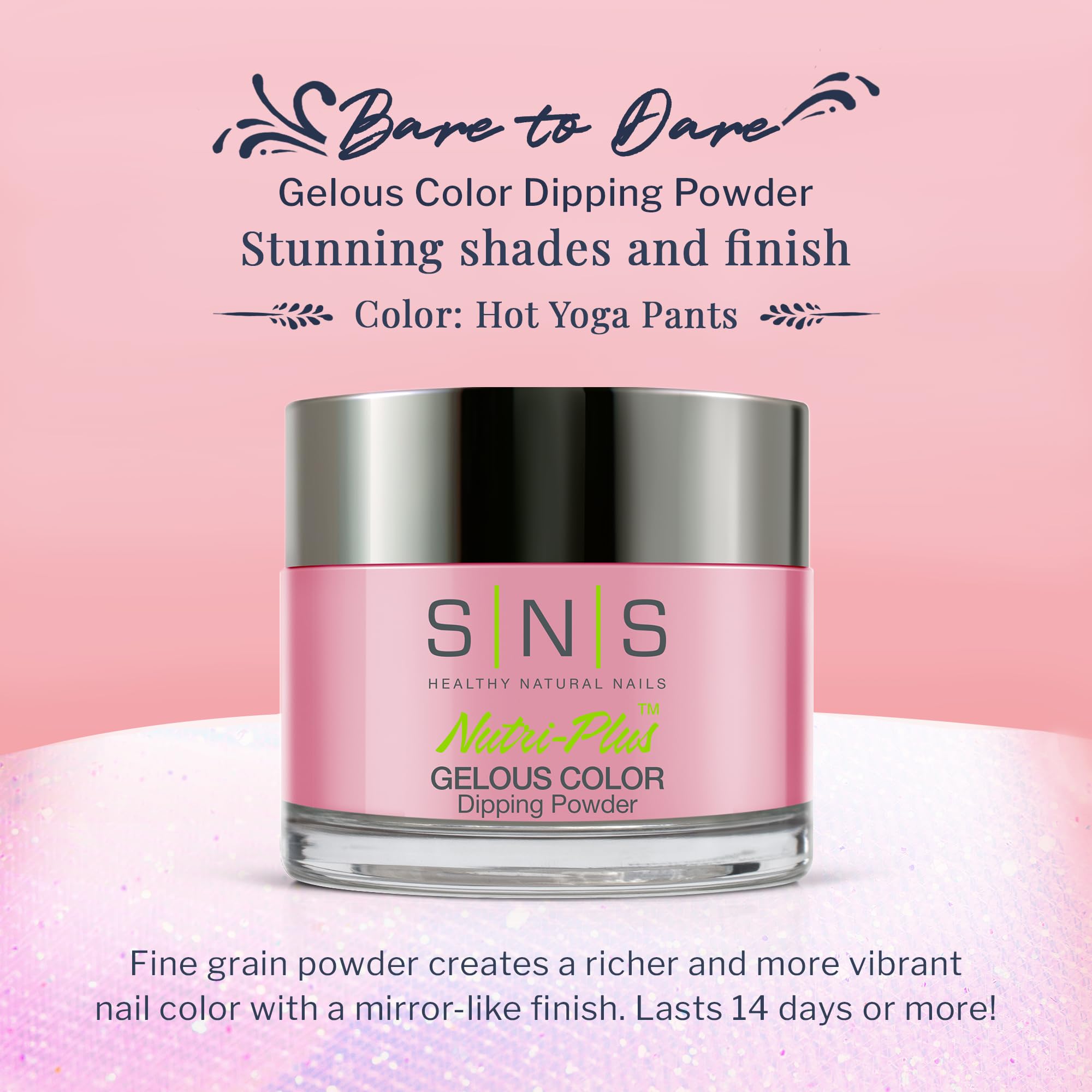 SNS Nail Dip Powder Hot Yoga Pants – Pink Pastel Shimmer, 14-Day Long-Lasting Dip Powder, No UV Lamp Required | 1.5 oz
