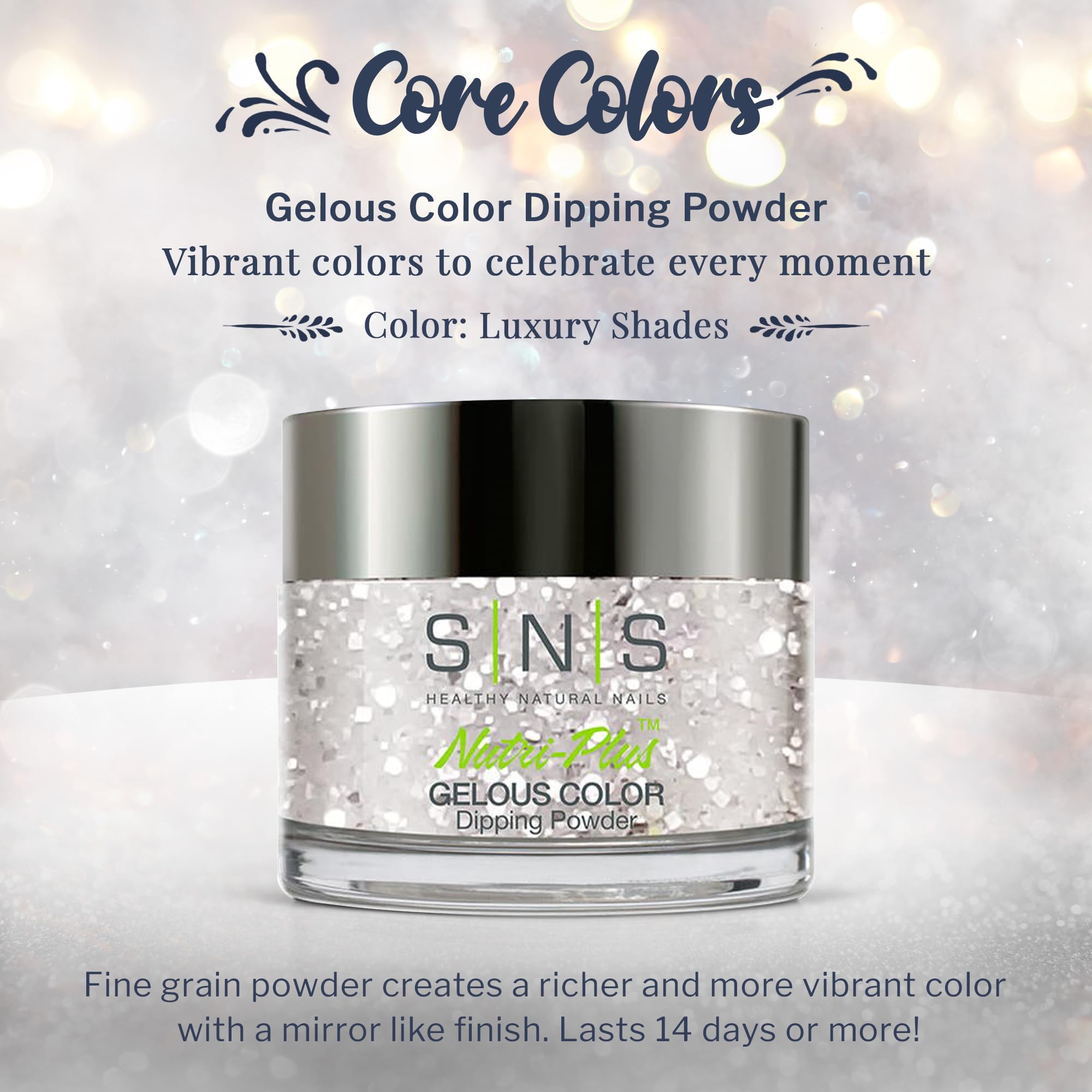 SNS Nail Dip Powder – Luxury Metallics & Glitter, No UV Lamp, 14-Day Wear, 1oz