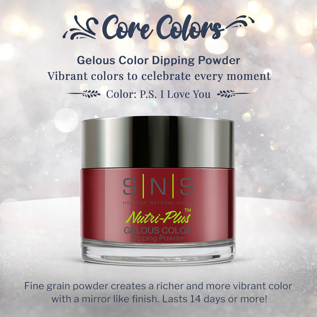 SNS Nail Dip Powder – Gelous Color Dipping Powder in P.S. I Love You (Red/Burgundy Cream) – 14-Day Wear, Low Odor, No UV Lamp, 1oz
