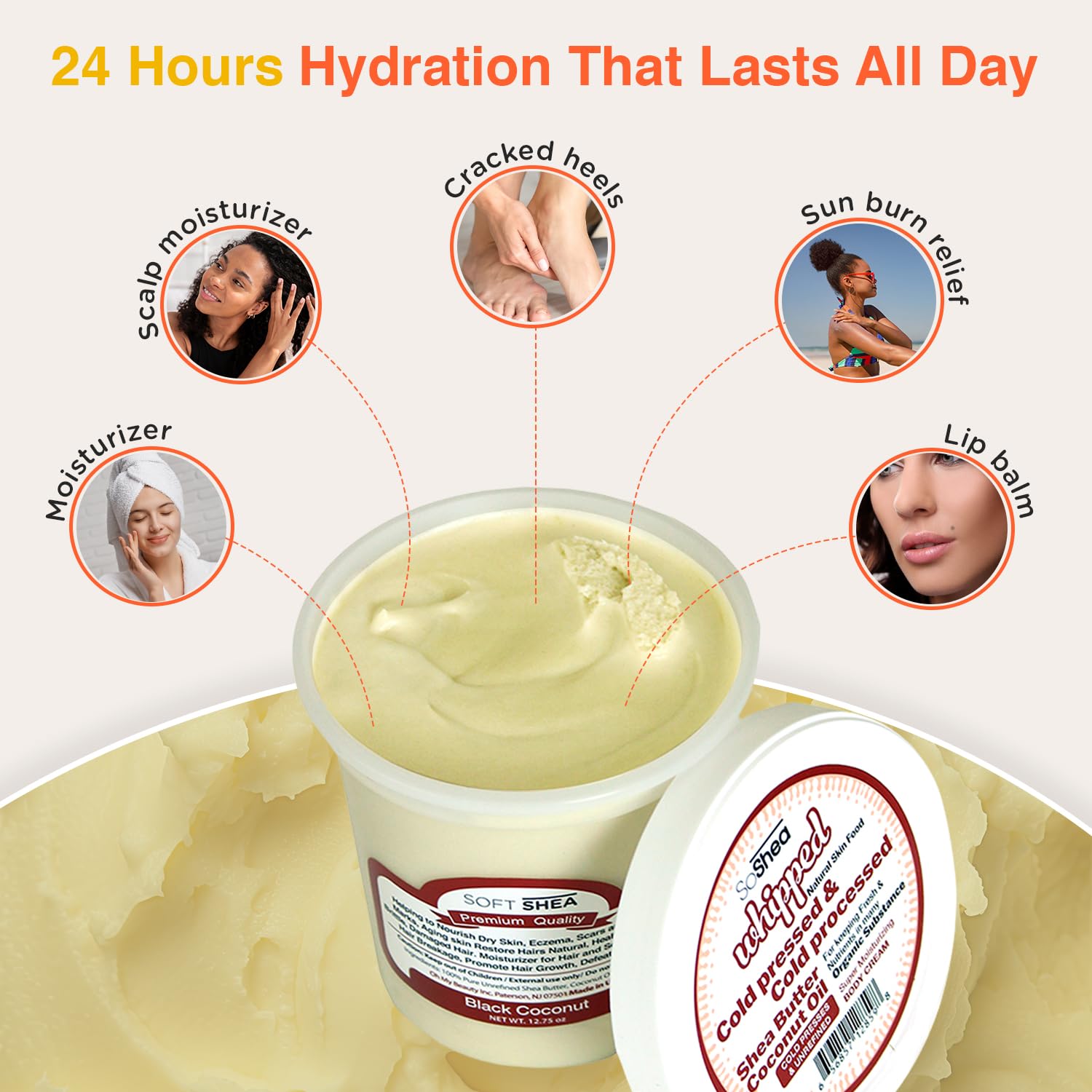 SoShea Whipped Shea Butter Unscented Ivory Original – 11.5oz, Cold-Pressed, Vegan, Paraben-Free