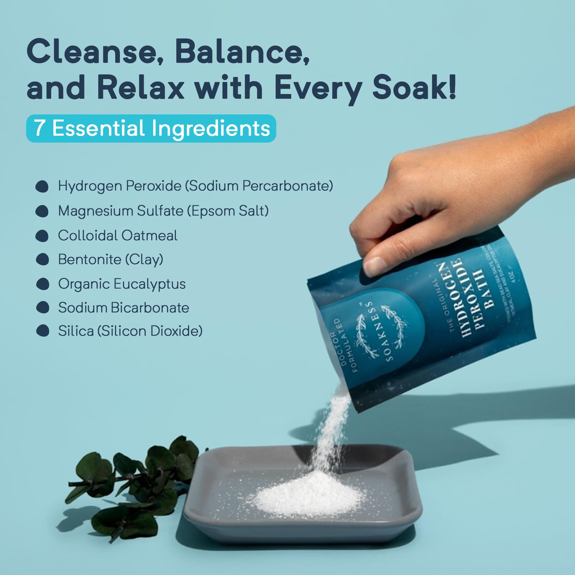 Soakness Hydrogen Peroxide Epsom Salt Bath Soak – USA-Made, Patented Bath Salts for Muscle Recovery & Skin Detox (3-Pack)