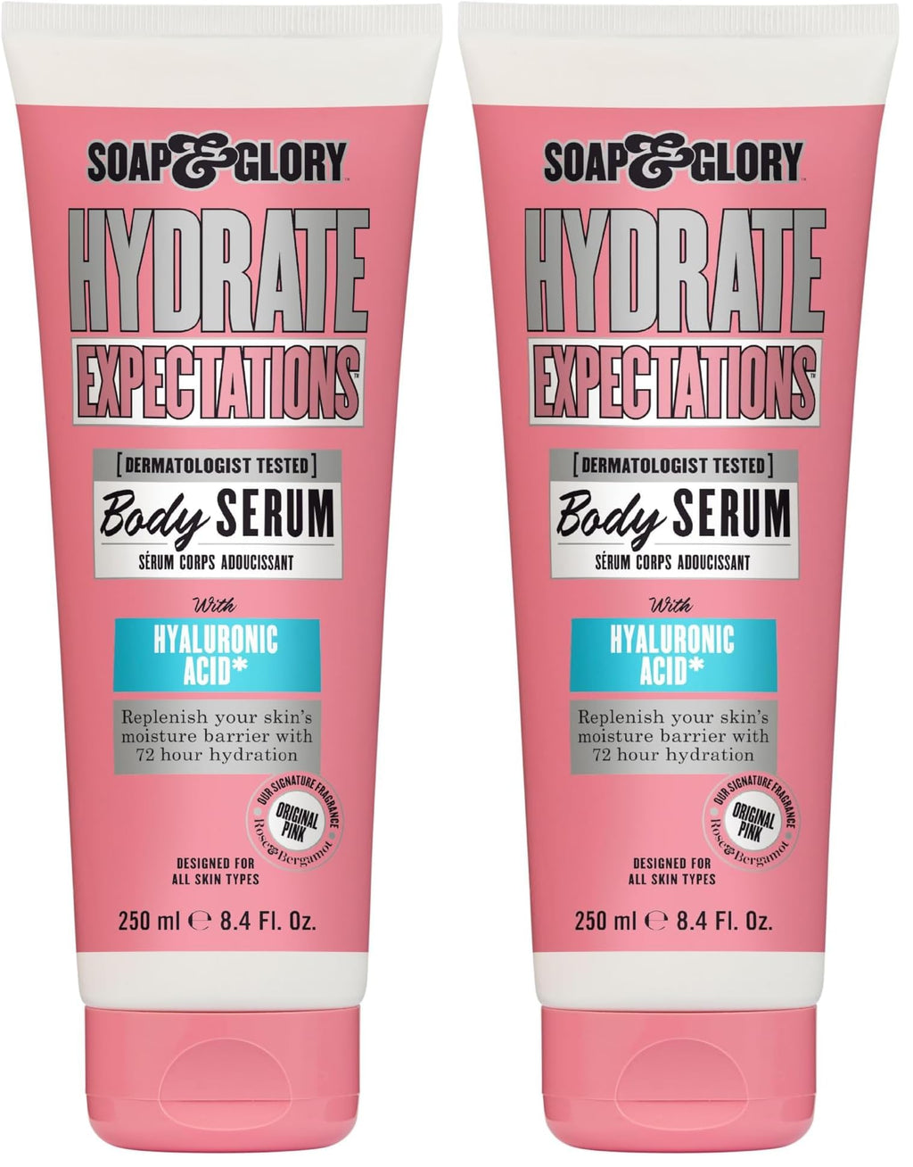 Soap & Glory Hydrate Expectations Body Serum – Hyaluronic Acid, Vegan, Lightweight & Fast-Absorbing (8.4 fl oz Pack of 2)