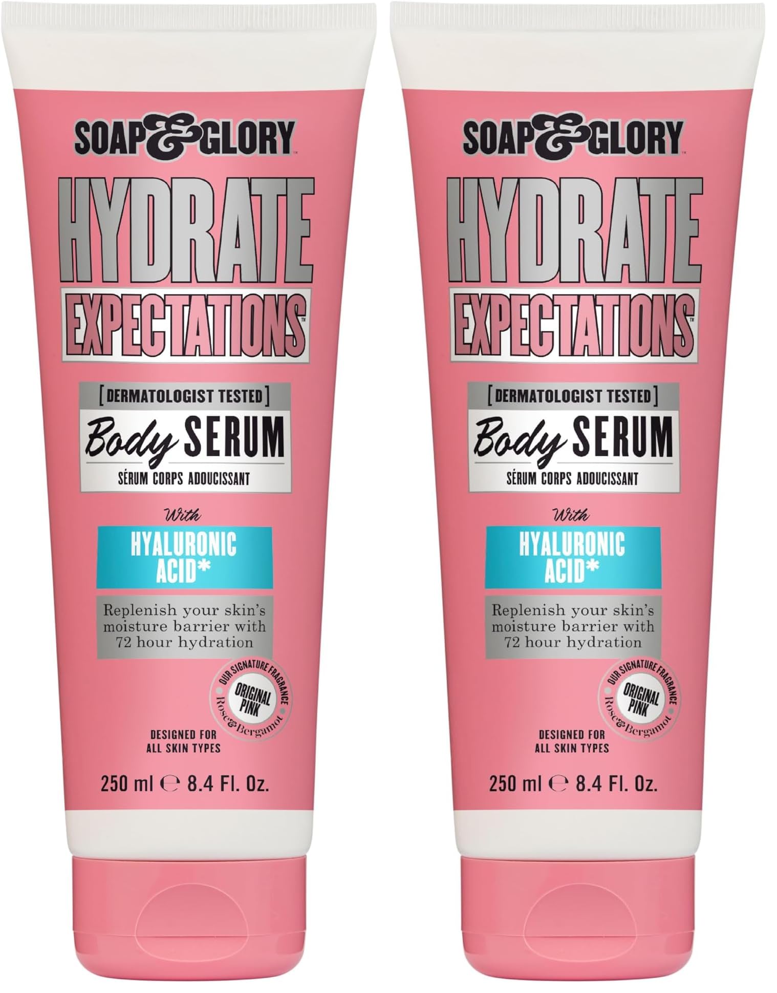 Soap & Glory Hydrate Expectations Body Serum – Hyaluronic Acid, Vegan, Lightweight & Fast-Absorbing (8.4 fl oz Pack of 2)