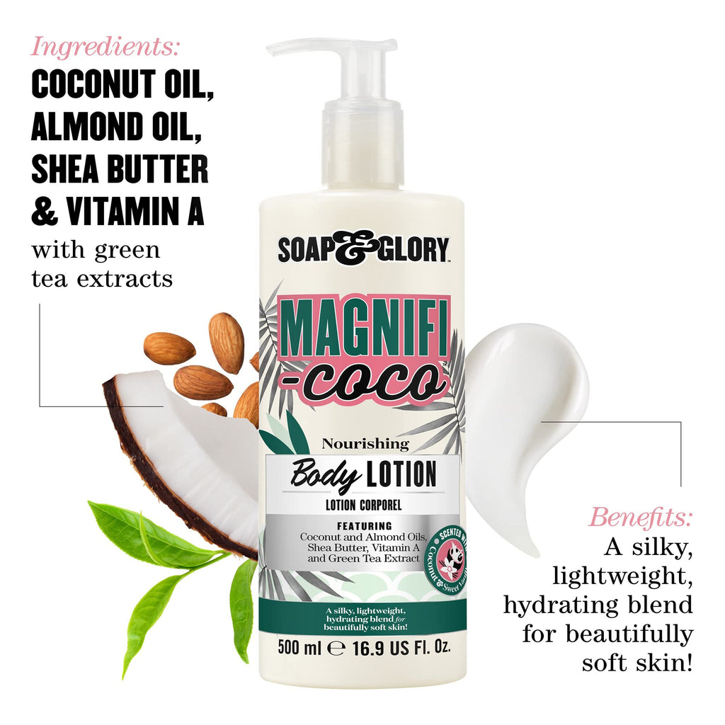 Soap & Glory Magnifi-Coco Body Lotion – Coconut Moisturizer with Shea Butter & Rose Canina Oils (500ml, Pack of 2)