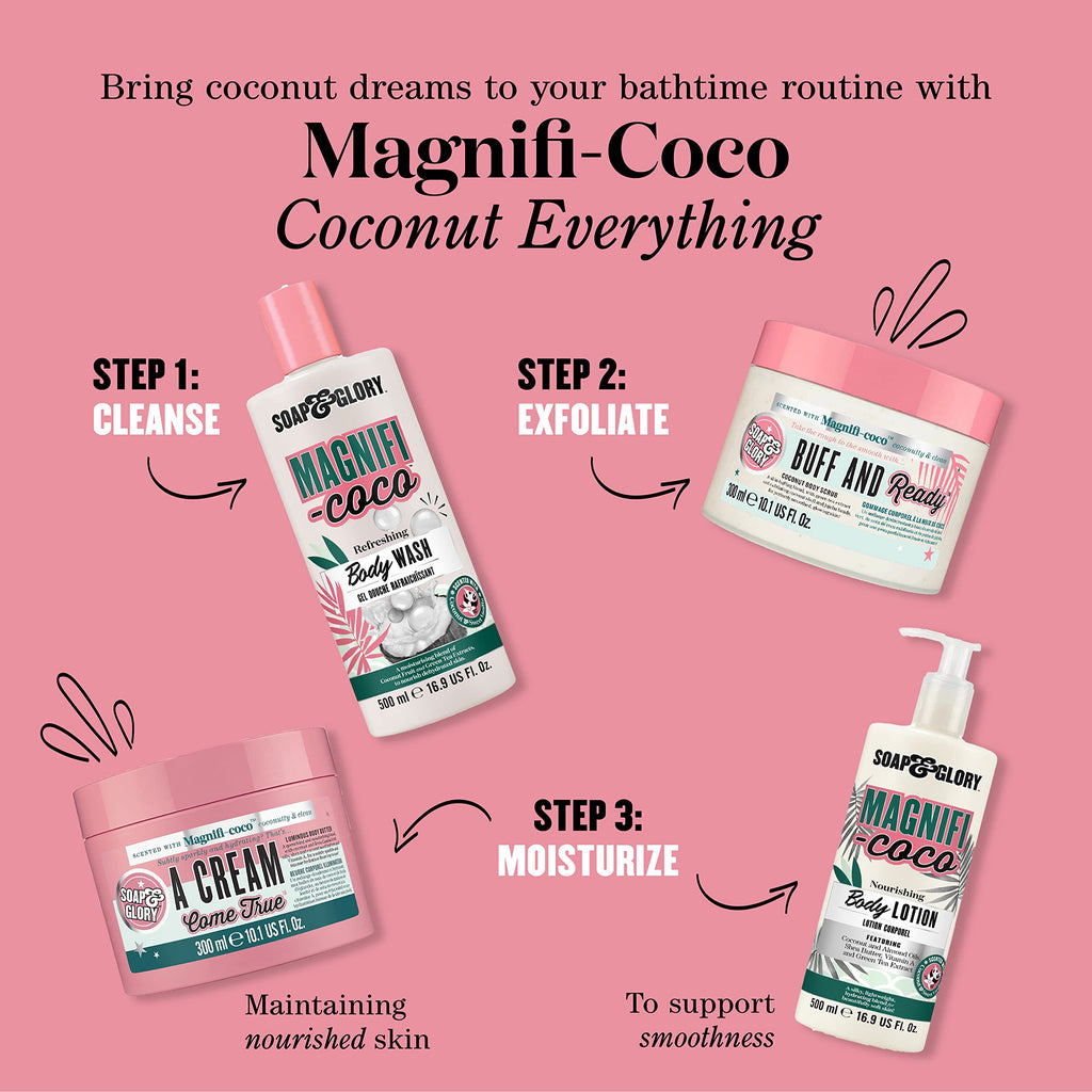 Soap & Glory Magnifi-Coco Body Lotion – Coconut Moisturizer with Shea Butter & Rose Canina Oils (500ml, Pack of 2)