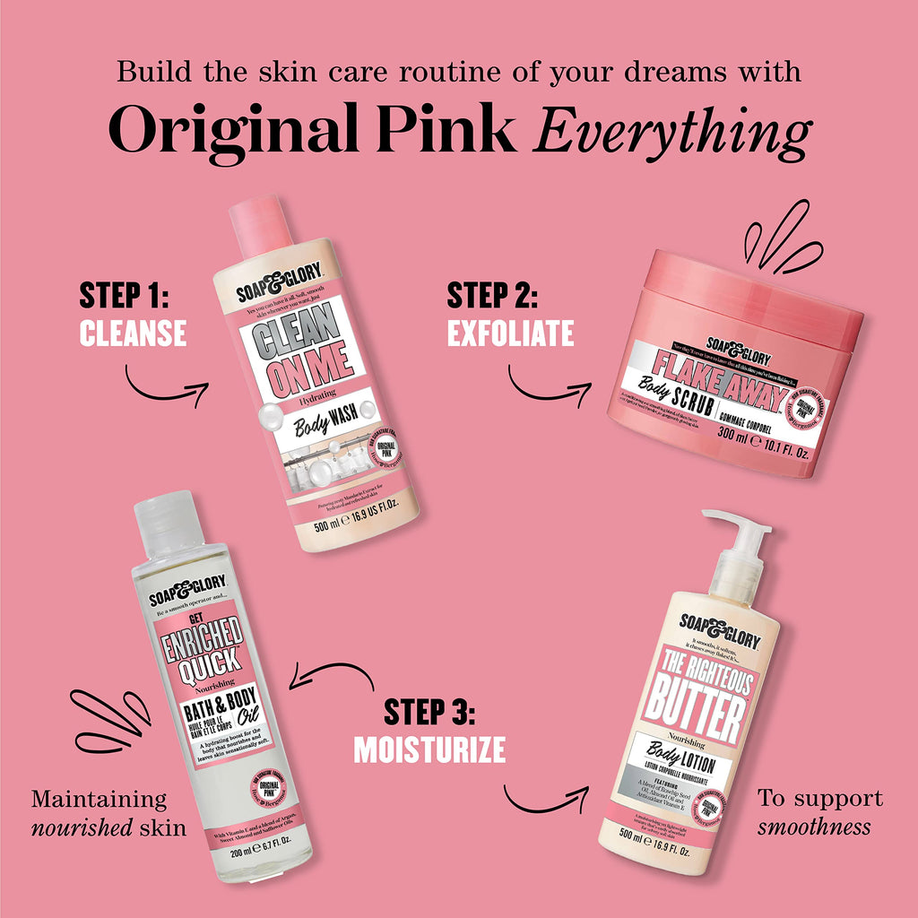 Soap & Glory Original Pink Clean On Me Body Wash – Hydrating Shower Gel with Built-In Body Lotion (500 ml, 2-pack)