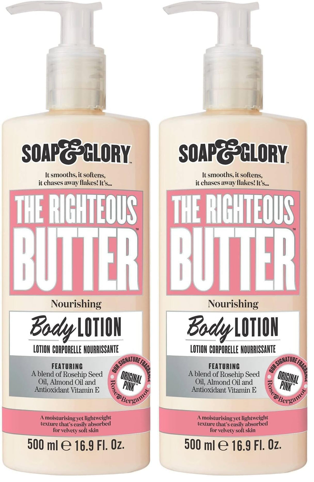 Soap & Glory Original Pink The Righteous Butter – Vegan Body Lotion, Rose & Bergamot Scent, 500ml Pack of 2