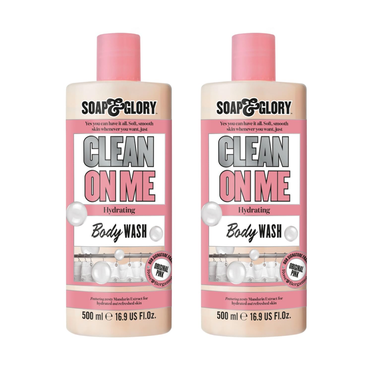 Soap & Glory Original Pink Clean On Me Body Wash – Hydrating Shower Gel with Built-In Body Lotion (500 ml, 2-pack)