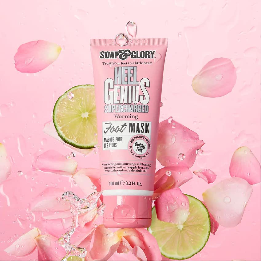 Soap & Glory Original Pink Heel Genius Self-Heating Foot Mask – Hydrating Exfoliating Treatment (100ml)
