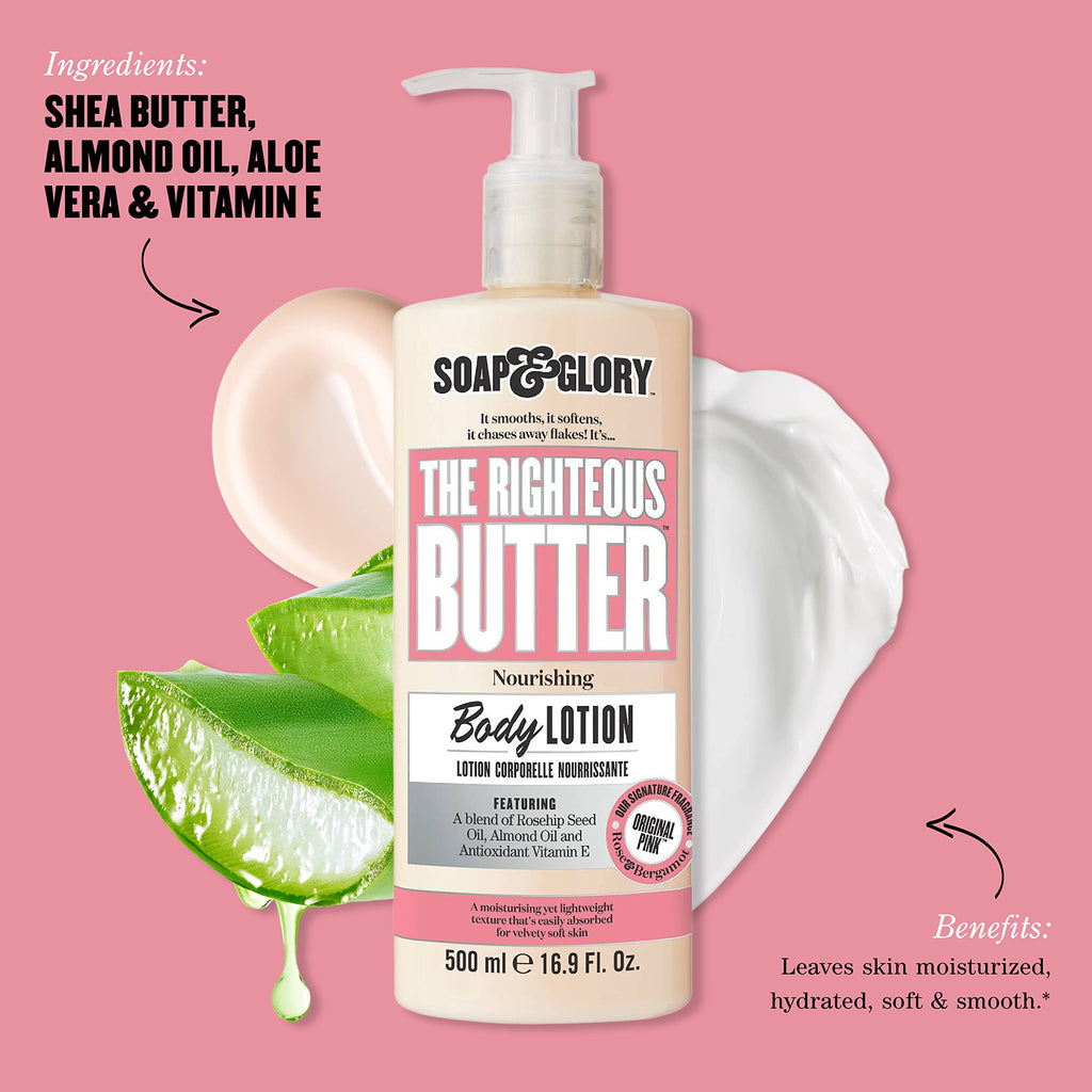 Soap & Glory Original Pink The Righteous Butter – Vegan Body Lotion, Rose & Bergamot Scent, 500ml Pack of 2