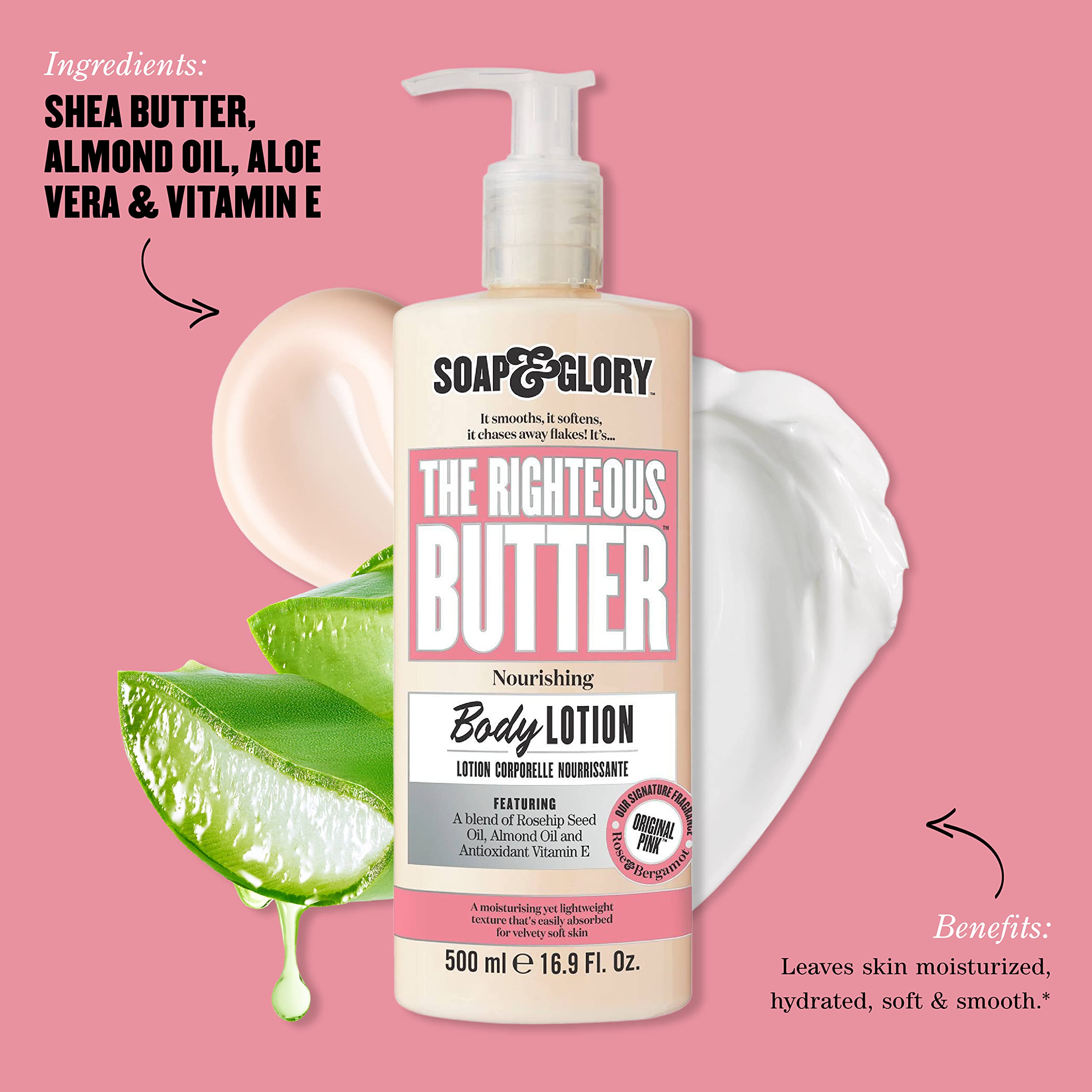 Soap & Glory Original Pink The Righteous Butter – Vegan Body Lotion, Rose & Bergamot Scent, 500ml Pack of 2