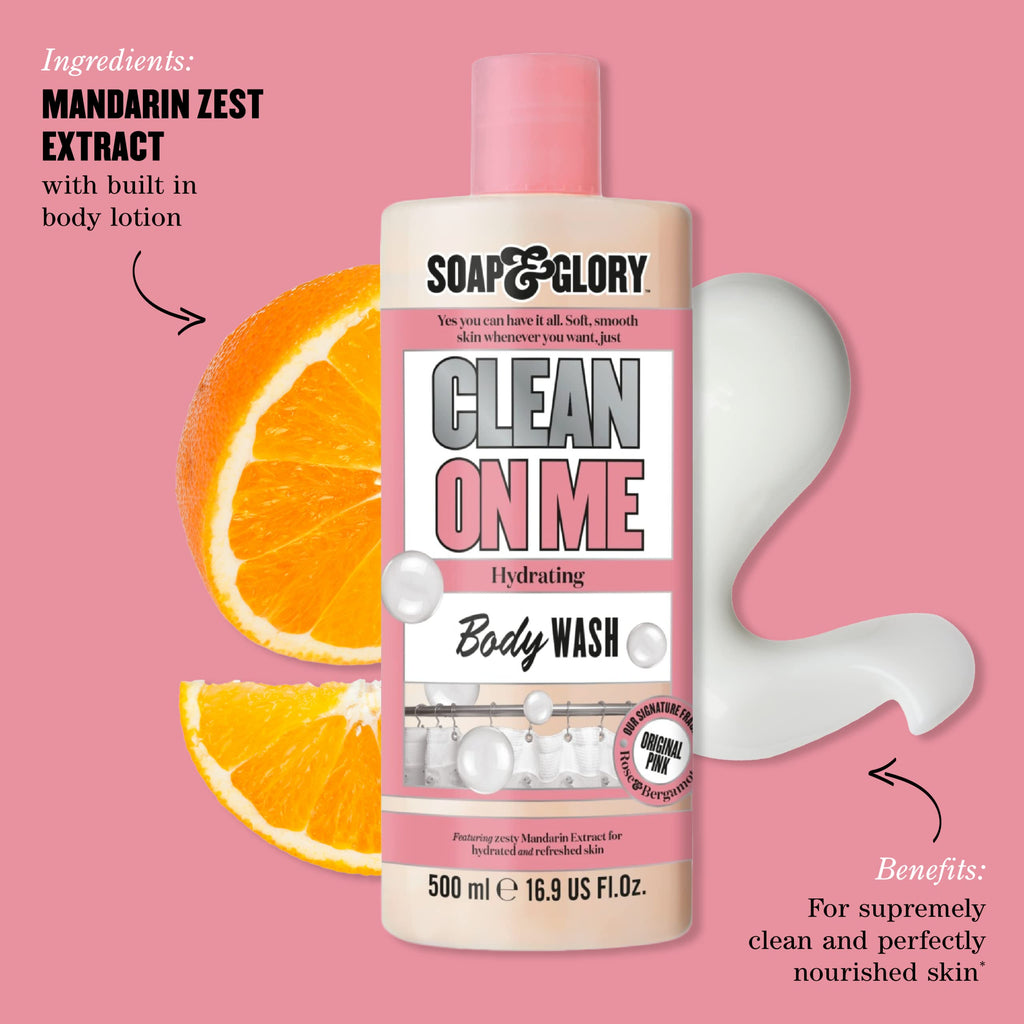 Soap & Glory Original Pink Clean On Me Body Wash – Hydrating Shower Gel with Built-In Body Lotion (500 ml, 2-pack)