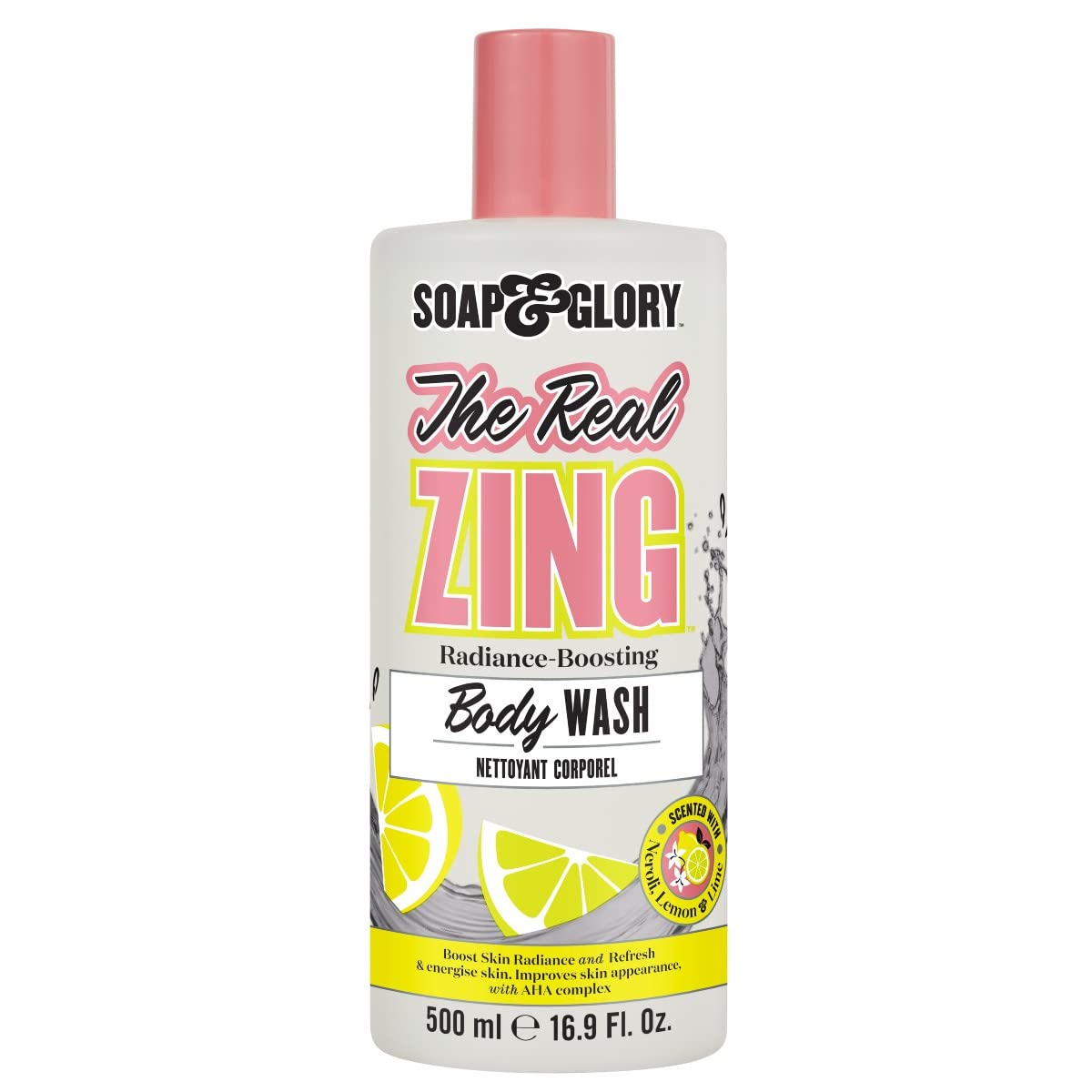 Soap & Glory The Real Zing Radiance-Boosting Body Wash – Hydrating with AHAs, Citrus Scent, 500ml