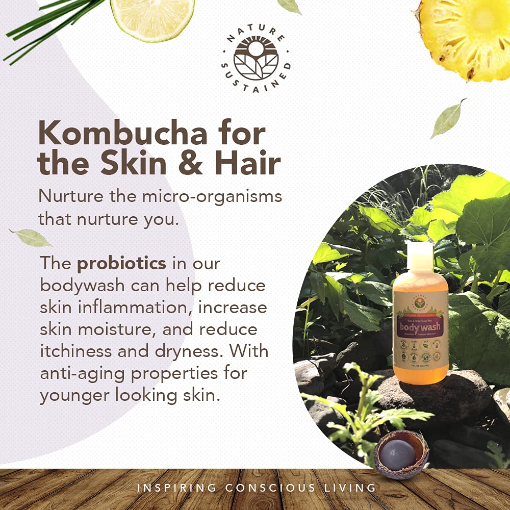 Nature Sustained Organic Body Wash & Face Wash – Probiotics, Soapberry Formula, Lemongrass