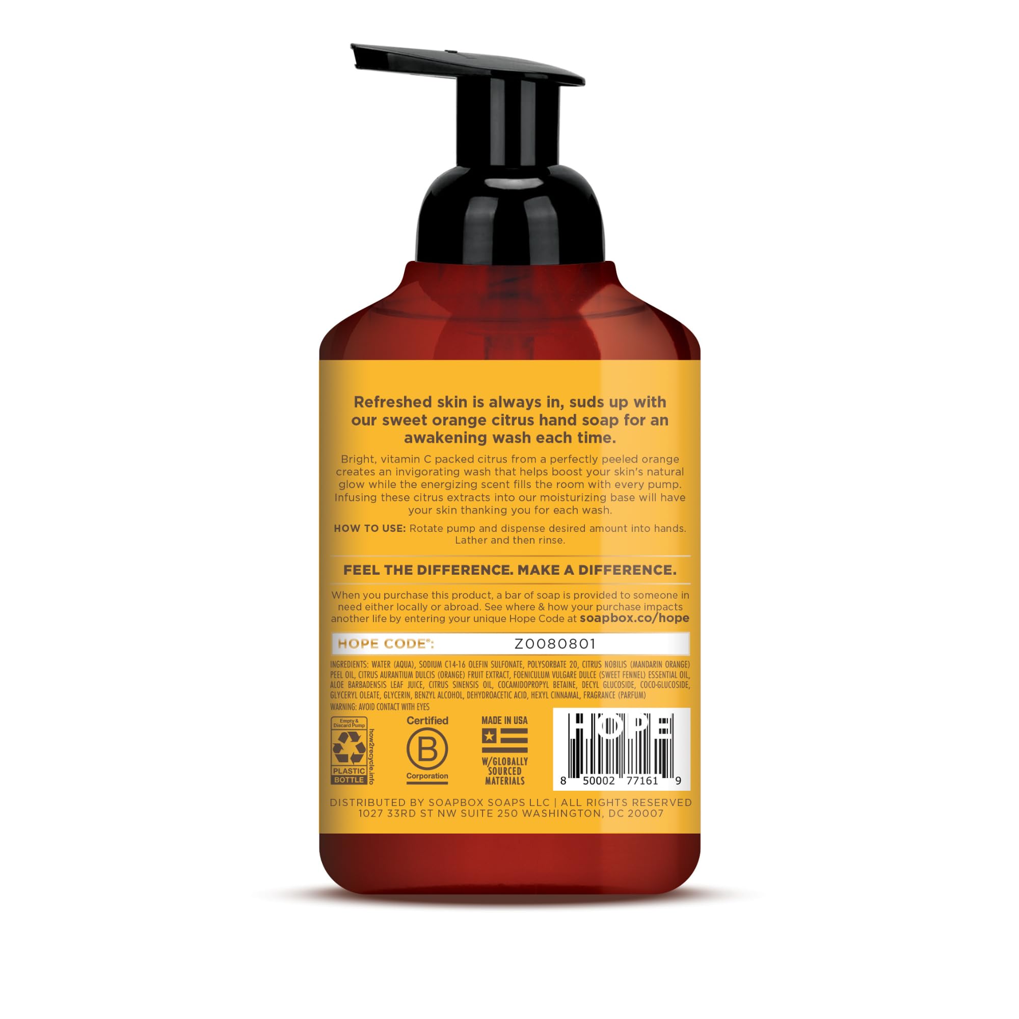 Soapbox Foaming Hand Soap Orange Zest & Fennel – 11oz Pump, 3 Pack | Cruelty Free & Vegan Moisturizing