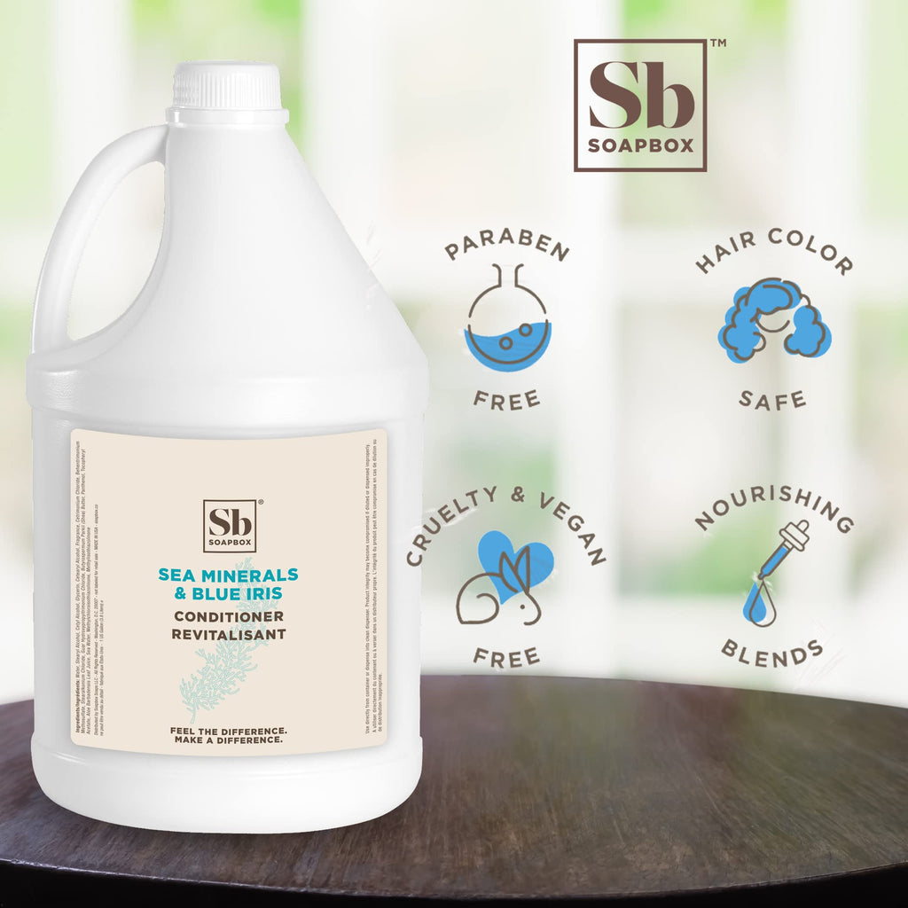 Soapbox Sea Minerals & Blue Iris Hair Conditioner Refill – Hydrating, Vegan, Color Safe (Gallon Size)