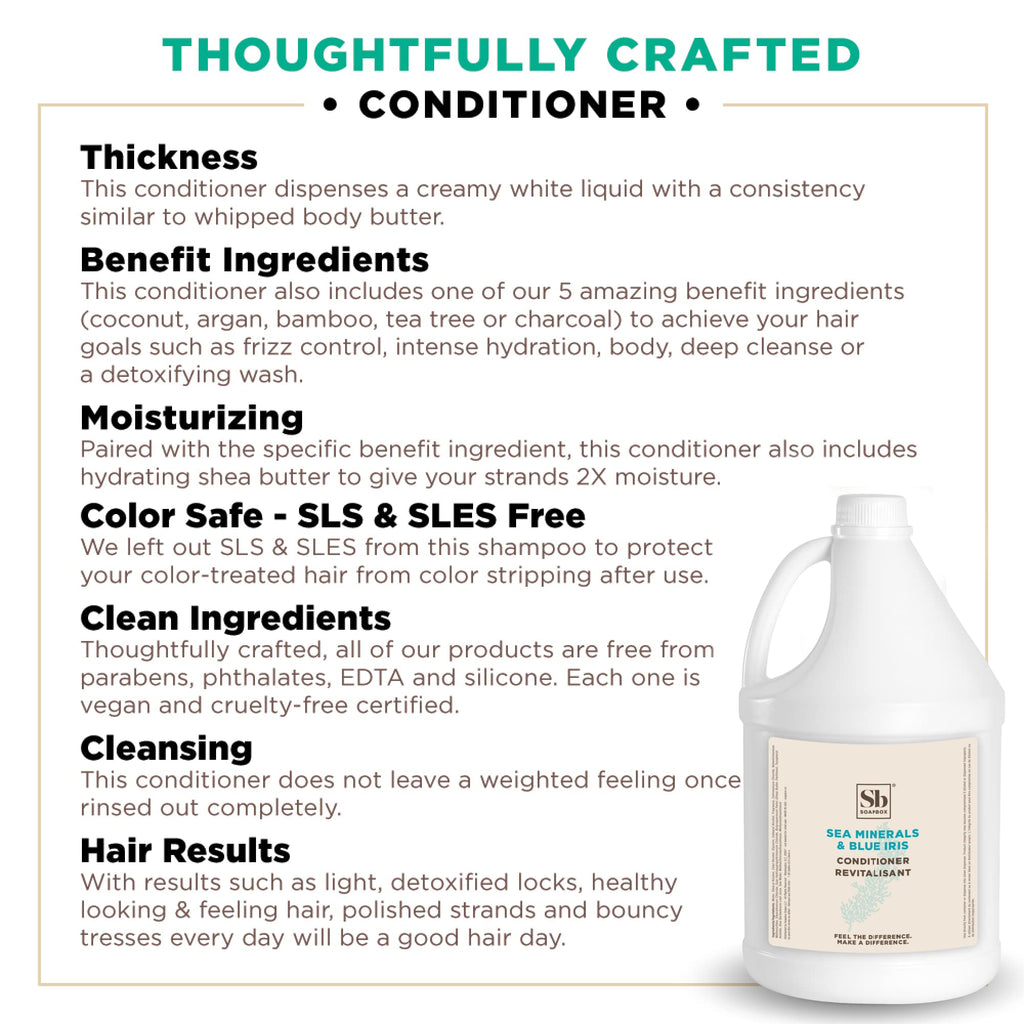 Soapbox Sea Minerals & Blue Iris Hair Conditioner Refill – Hydrating, Vegan, Color Safe (Gallon Size)