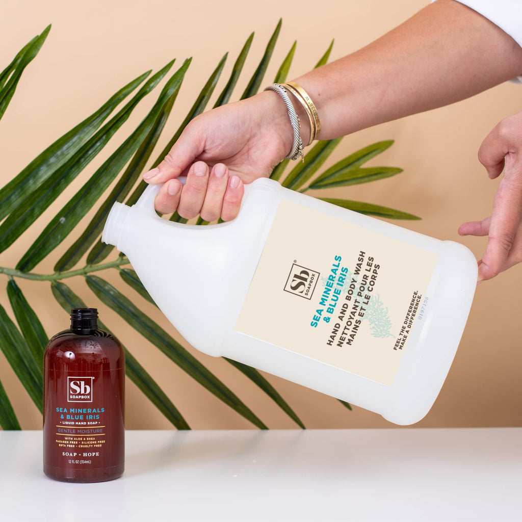 Soapbox Liquid Hand Soap & Body Wash – Sea Minerals & Blue Iris, 1 Gallon Refill – Vegan, Cruelty-Free