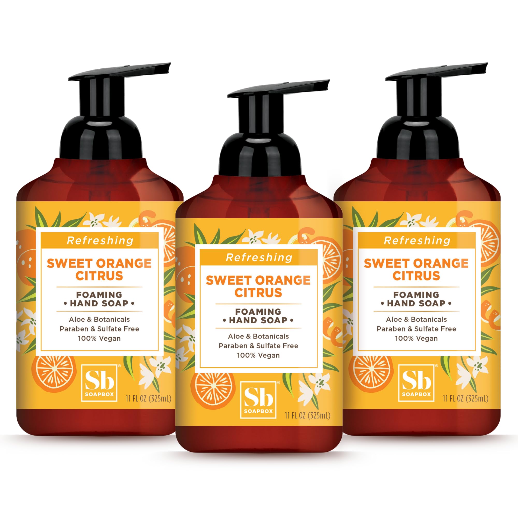 Soapbox Foaming Hand Soap Orange Zest & Fennel – 11oz Pump, 3 Pack | Cruelty Free & Vegan Moisturizing