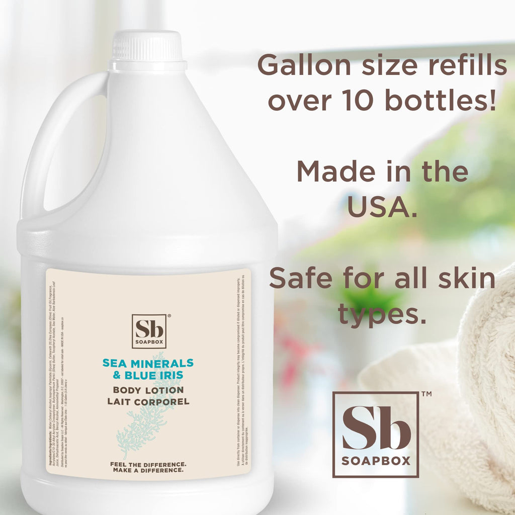 Soapbox Body Lotion Sea Minerals & Blue Iris – Vegan, Cruelty-Free, Bulk Gallon Refill for Home & Professional