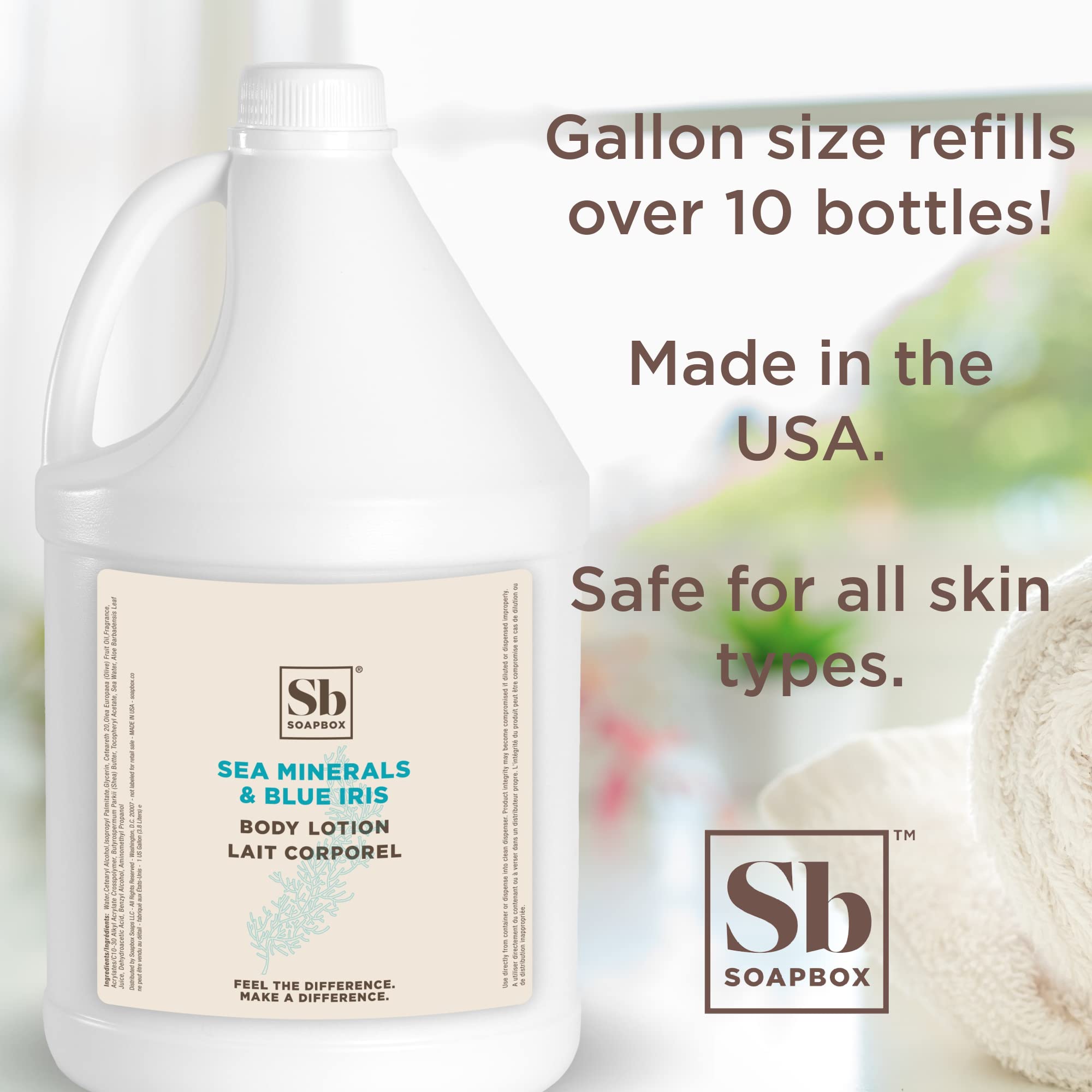 Soapbox Body Lotion Sea Minerals & Blue Iris – Vegan, Cruelty-Free, Bulk Gallon Refill for Home & Professional