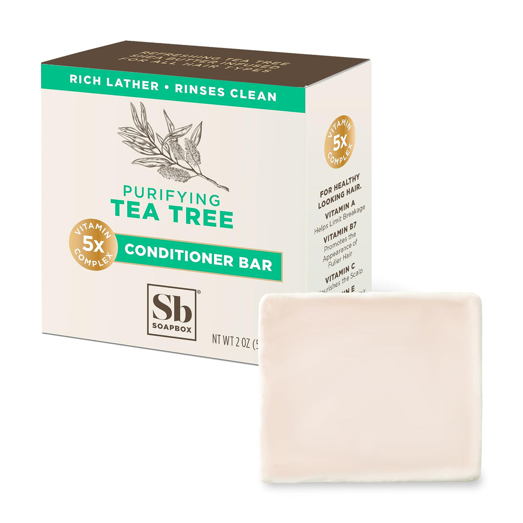Soapbox Hair Conditioner Bar with Tea Tree Oil – Purify Dry, Damaged Hair (2oz) • Vegan, Sulfate Free