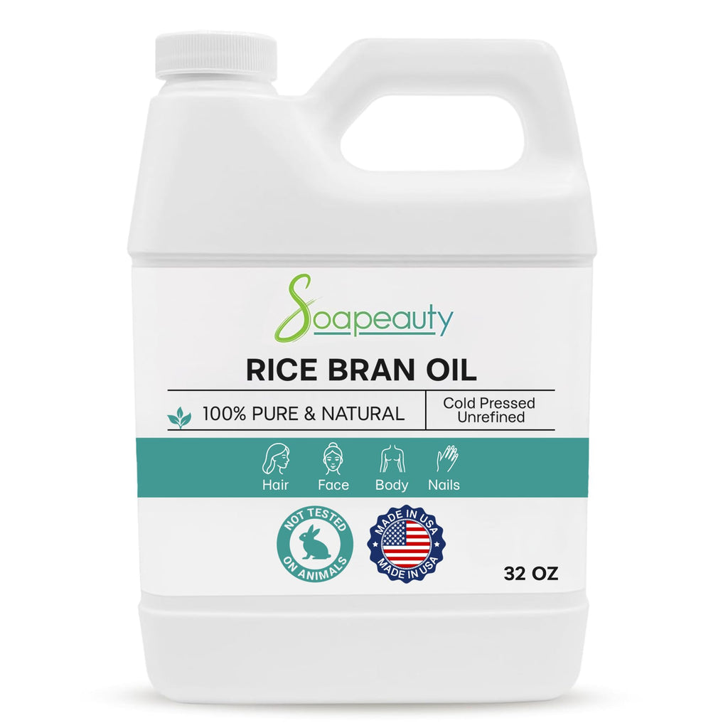 Soapeauty Rice Bran Oil – Cold Pressed, 100% Pure & Natural | Bulk Carrier Oil | 32 fl oz