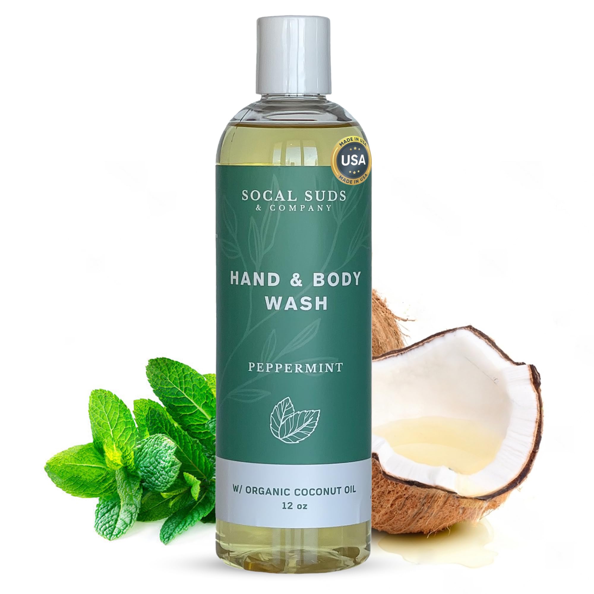SoCal Suds & Company Organic Body Wash – Gentle Peppermint Shower Gel for Men & Women, 12oz