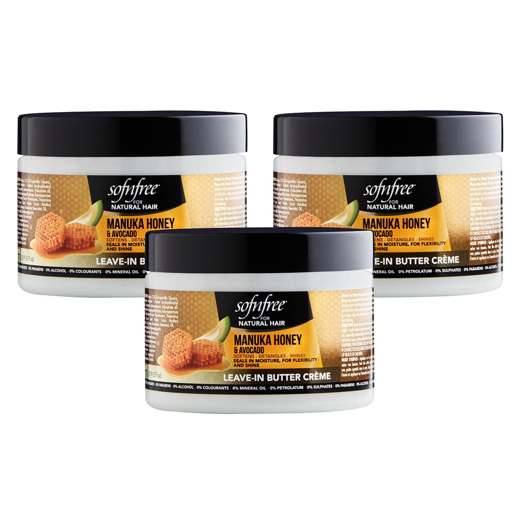 SOF N' FREE Leave-In Conditioner with Manuka Honey & Avocado – Natural Curl Moisturizer (11-fl-oz) Pack of 3