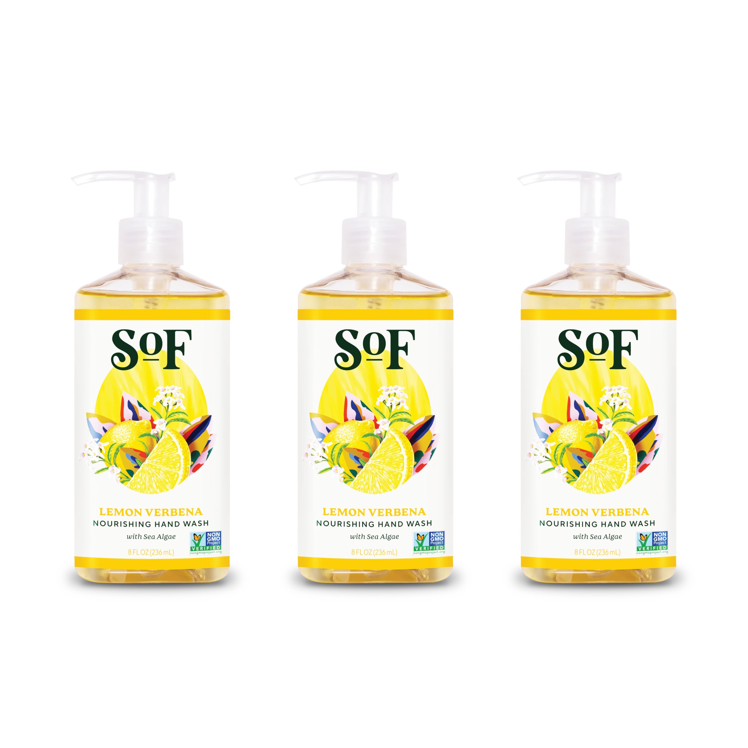 SoF Nourishing Hand Wash Lemon Verbena 8 oz Bottle (3 Pack) | Vegan & Non-GMO | South Of France