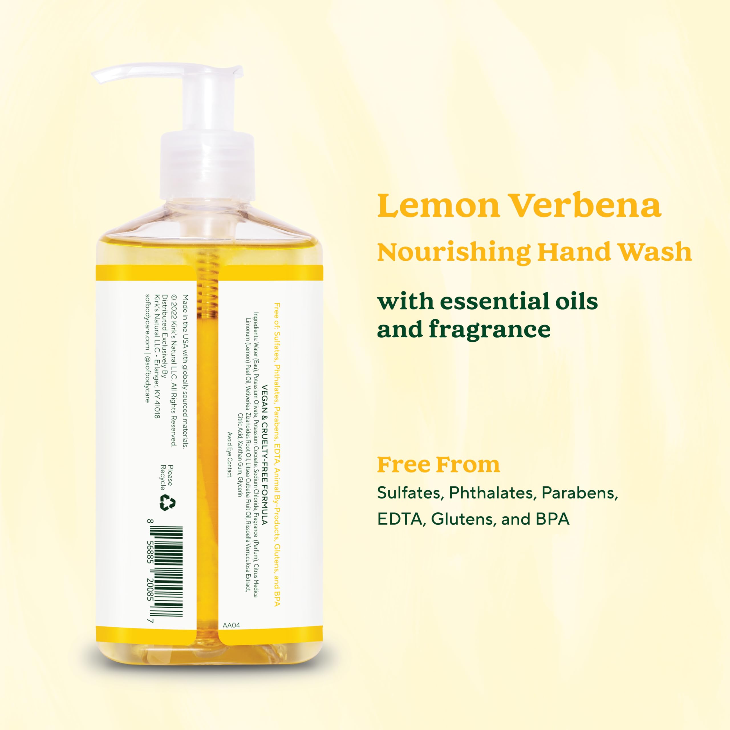 SoF Nourishing Hand Wash Lemon Verbena 8 oz Bottle (3 Pack) | Vegan & Non-GMO | South Of France