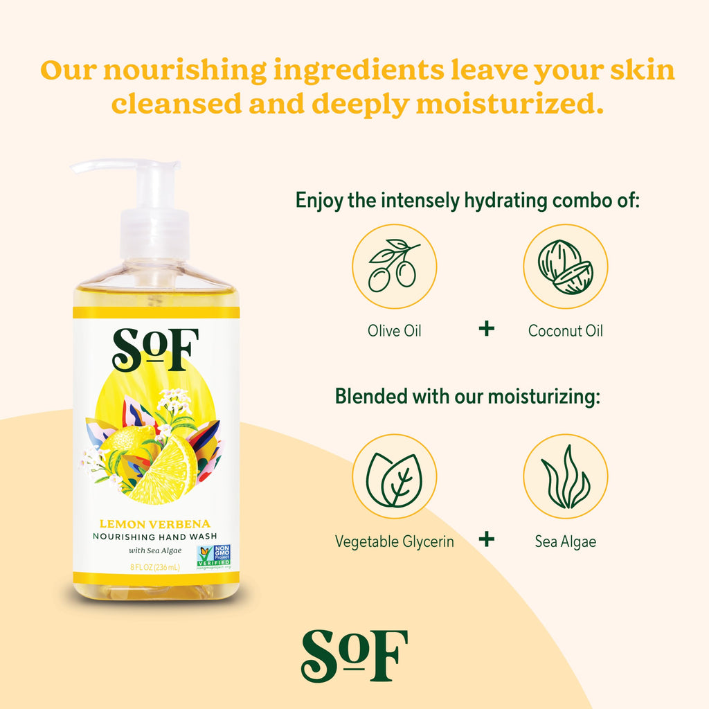 SoF Nourishing Hand Wash Lemon Verbena 8 oz Bottle (3 Pack) | Vegan & Non-GMO | South Of France