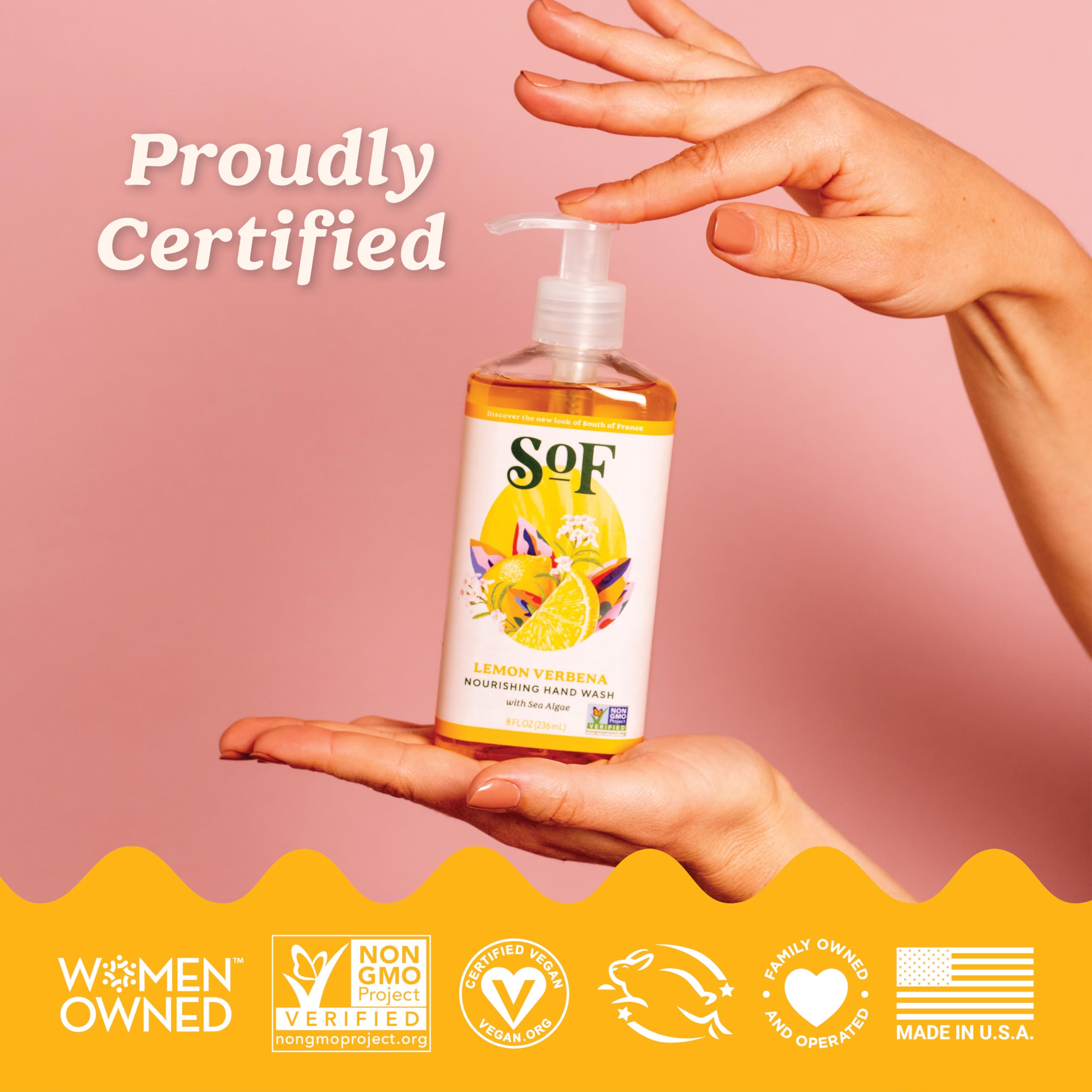 SoF Nourishing Hand Wash Lemon Verbena 8 oz Bottle (3 Pack) | Vegan & Non-GMO | South Of France