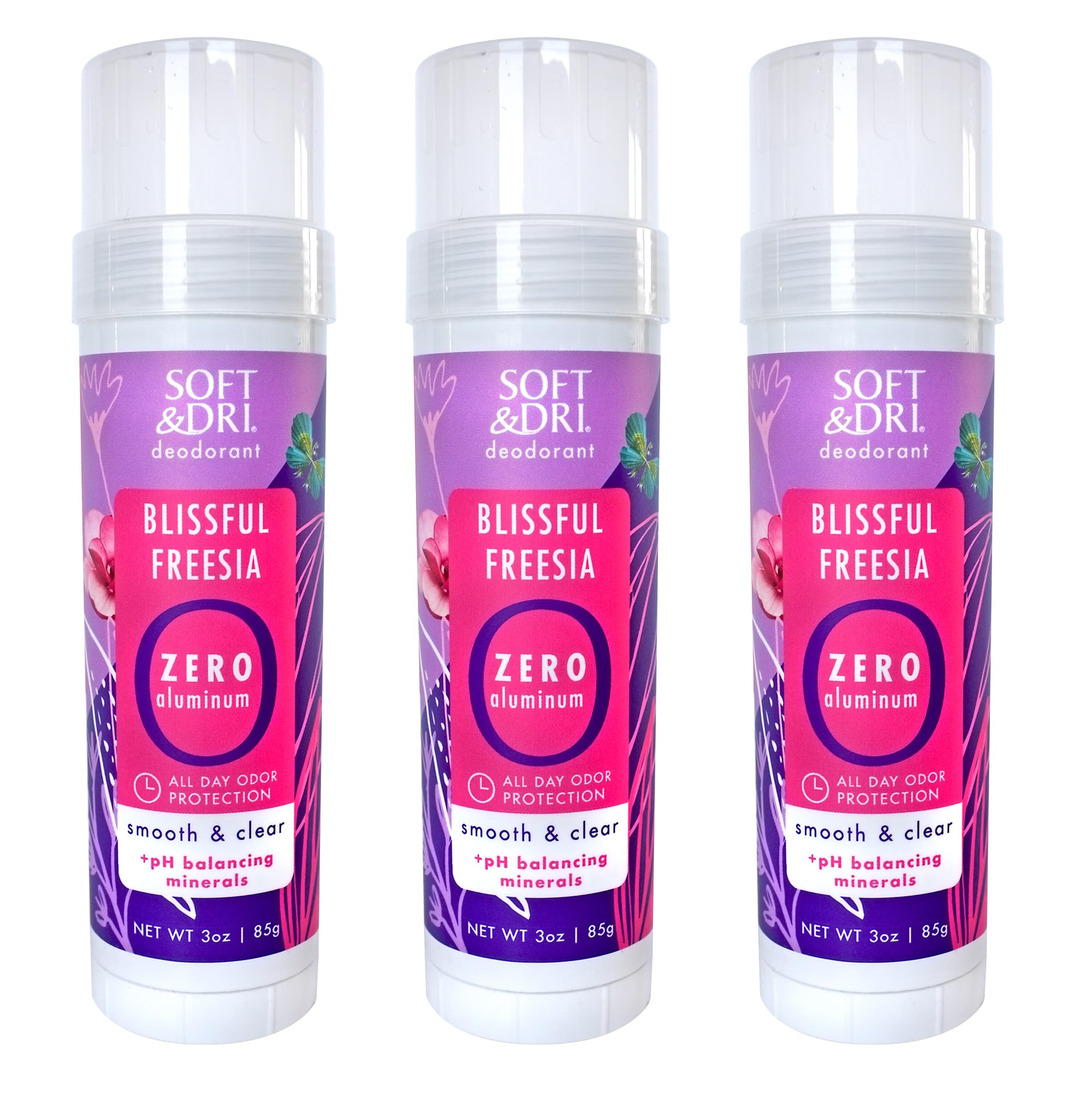 Soft & Dri Blissful Freesia Aluminum Free Deodorant | 3 oz, pH-Balancing Minerals | Pack of 3