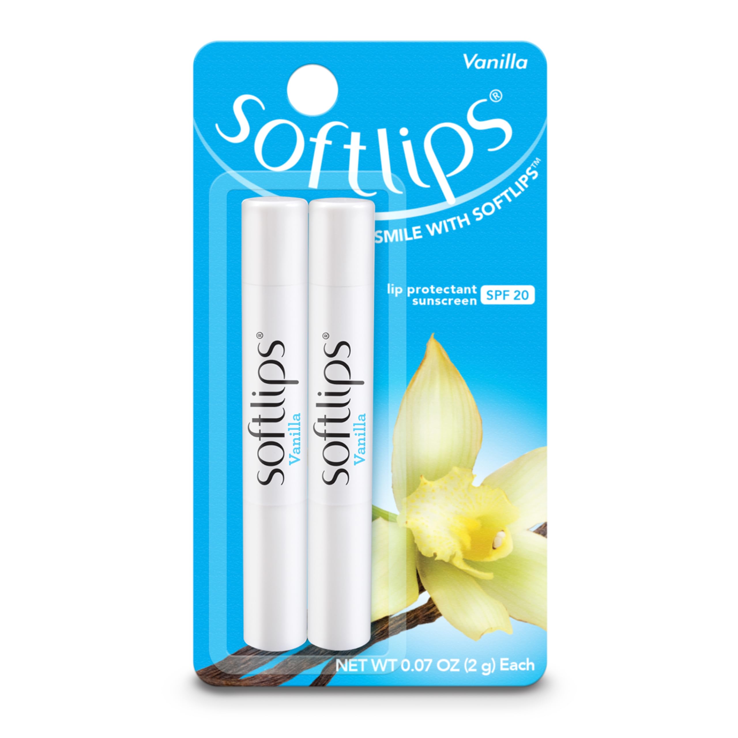 SoftLips Vanilla Lip Protectant SPF 20 – Hydrating Lip Balm (2-Pack)