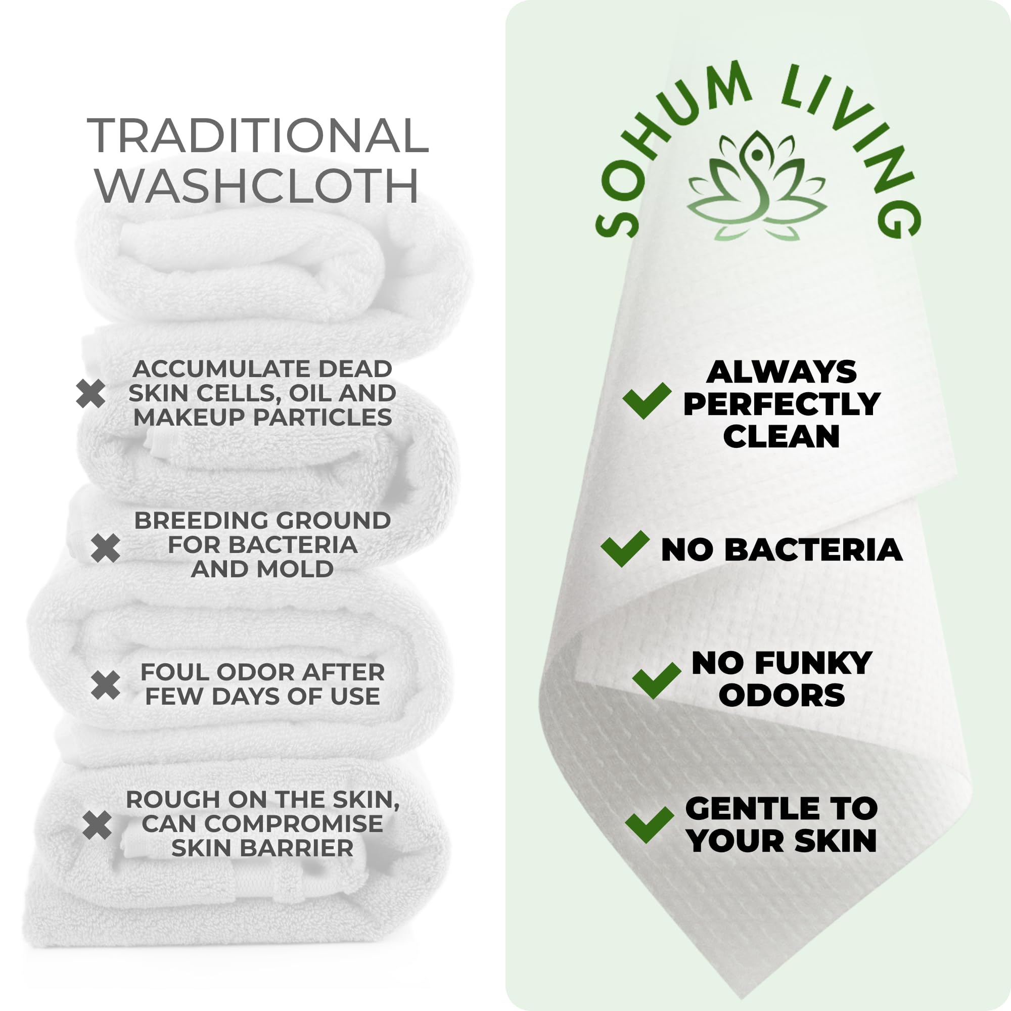 Sohum Living Clean Towels for Face XL – Ultra-Soft Disposable Facial Wipes